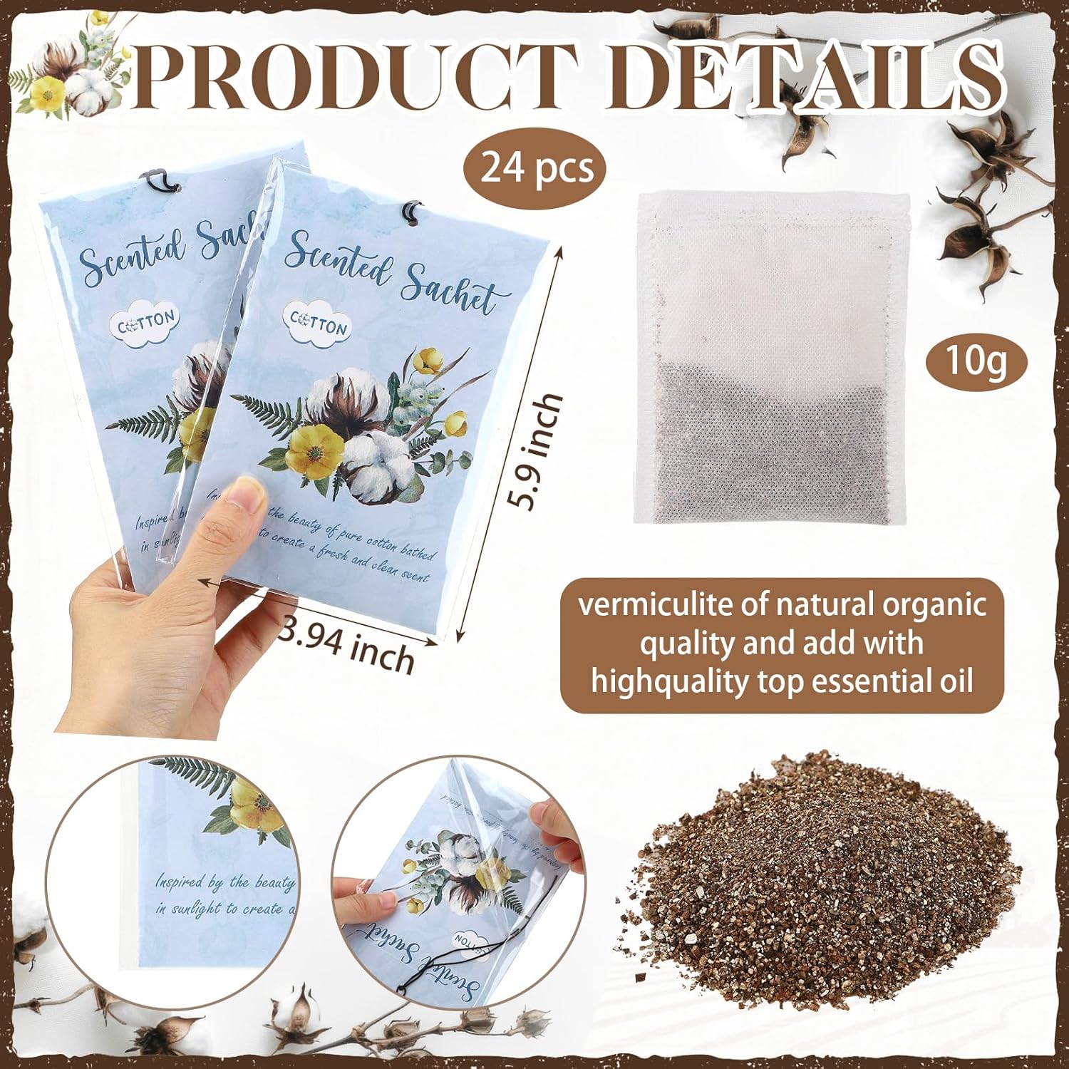 24 Pack Cotton Scented Sachets for Home and Car