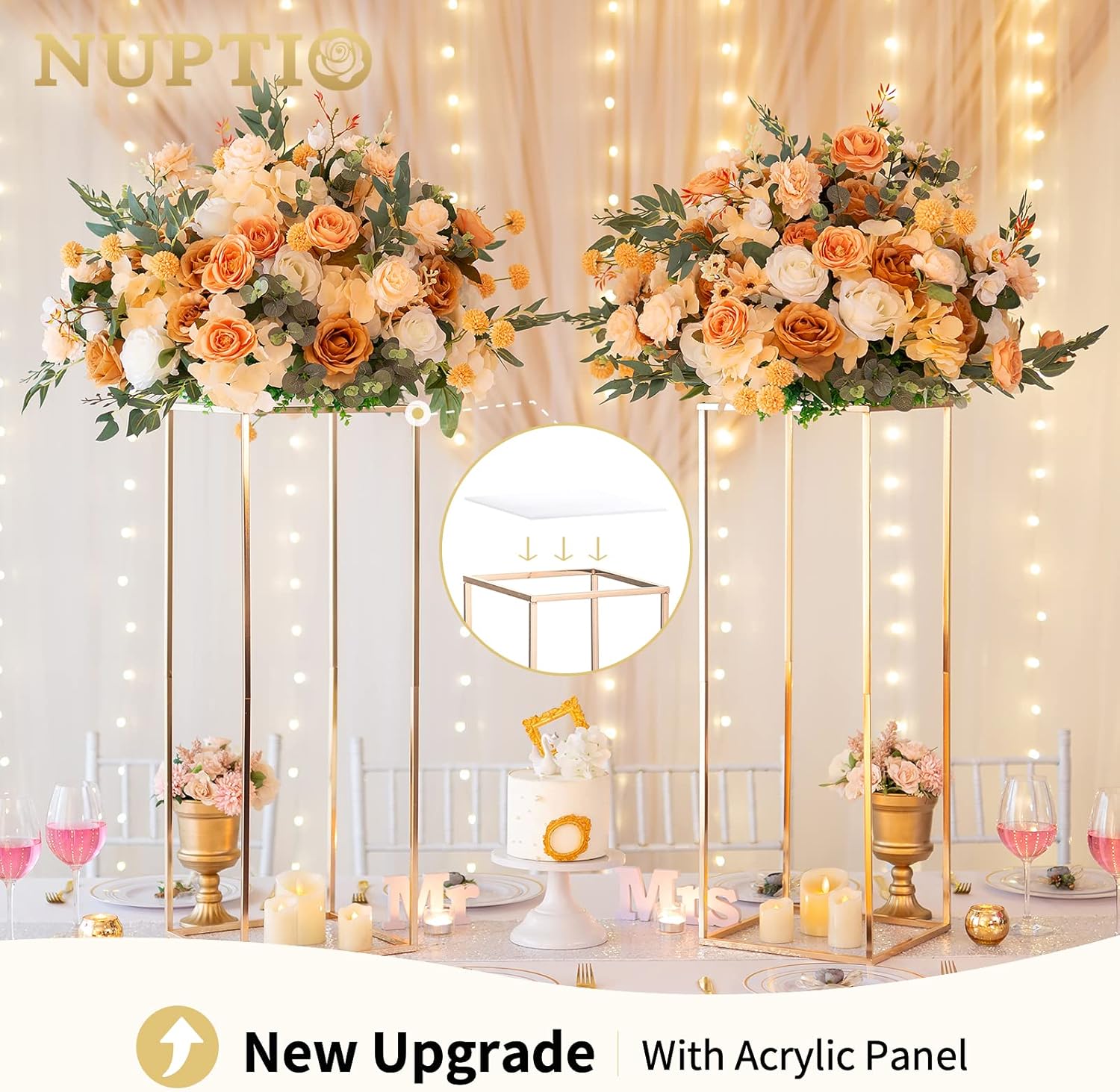 Nuptio Gold Vases Centerpieces 2 Pcs 315 Inch Tall Metal Flower Vase Stand