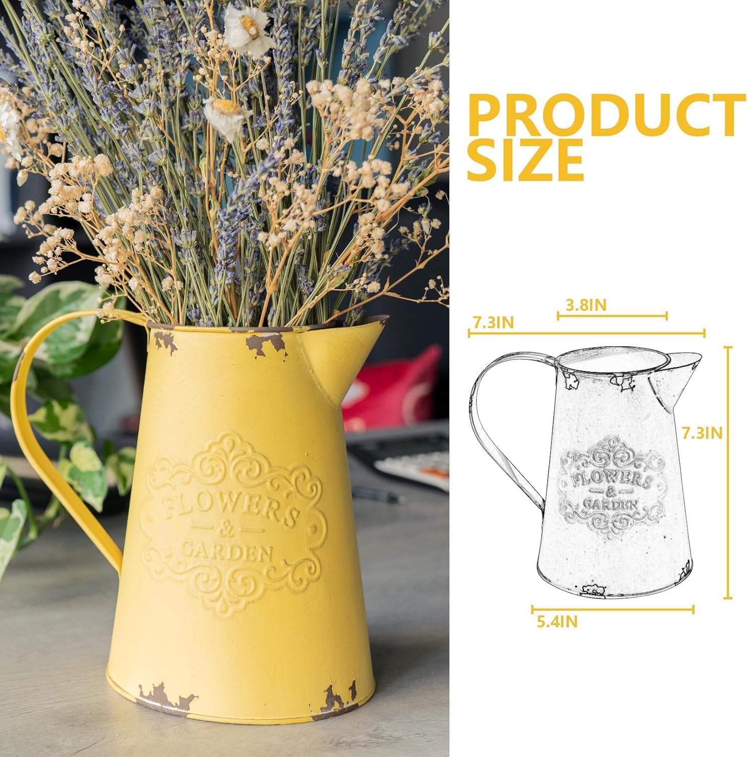 Yellow Metal Flower Vase Farmhouse Decor