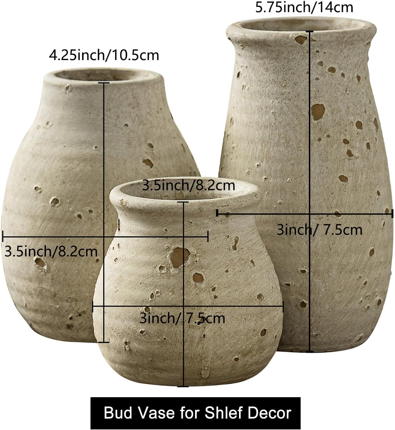 Ceramic Rustic Bud Vase Set Small Boho Decor for Living Room and Farmhouse Style