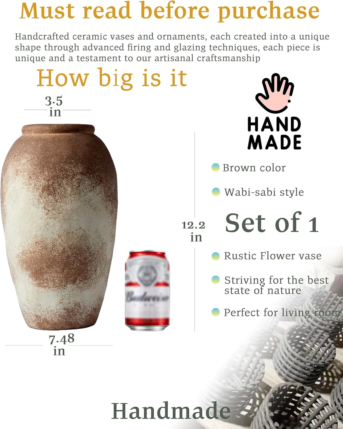 UPWOIGH Wabi-Sabi Ceramic Flower Vase 122x748in