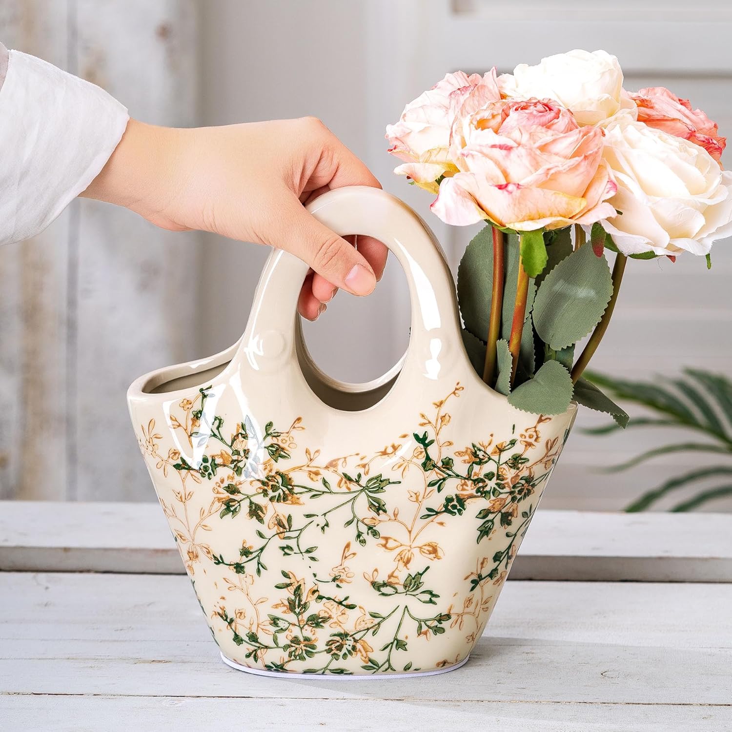 Sure Yuesi Ceramic Purse Vase for Flowers 9 Inches