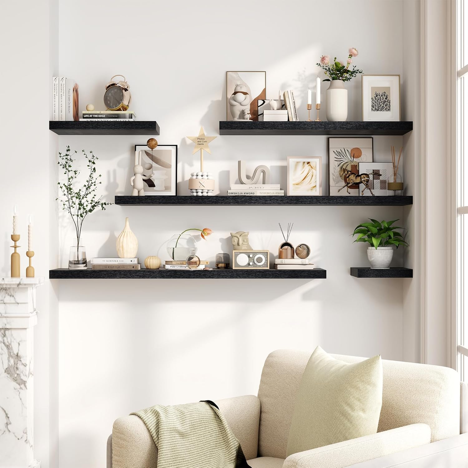 Fun Memories Black Floating Shelves 8 Inch Deep Set of 2