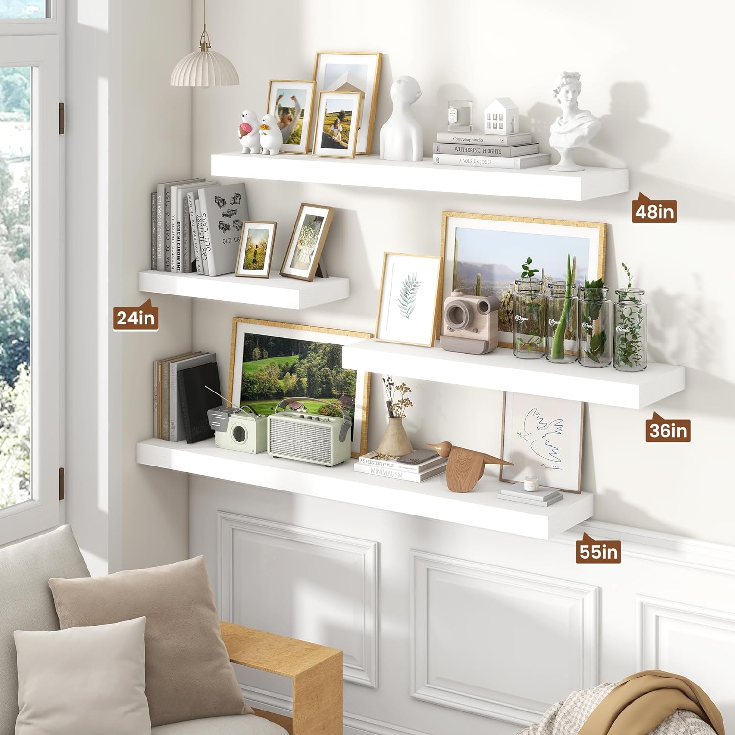 48 Inch White Floating Shelves for Wall Storage