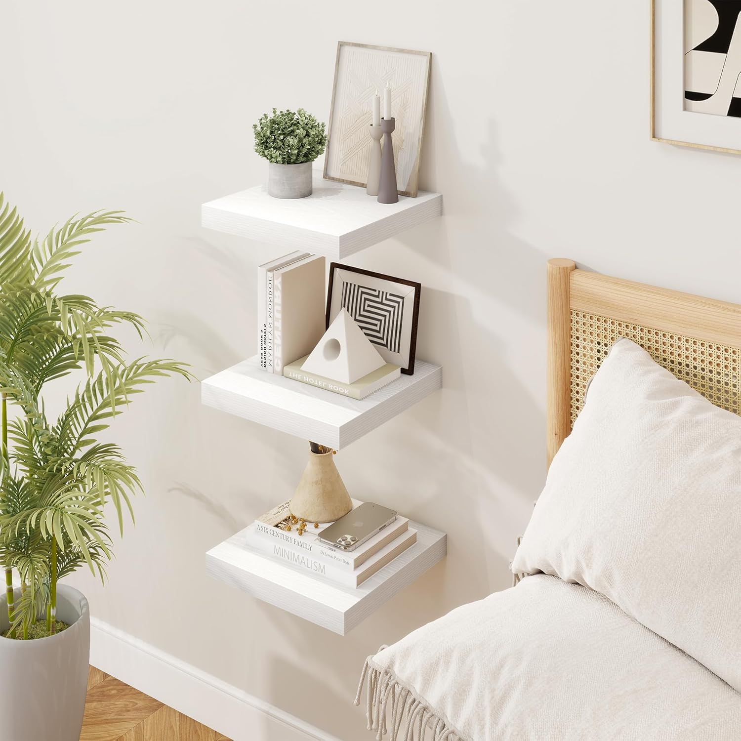 Marsmiles White Square Floating Shelves 3 Pack