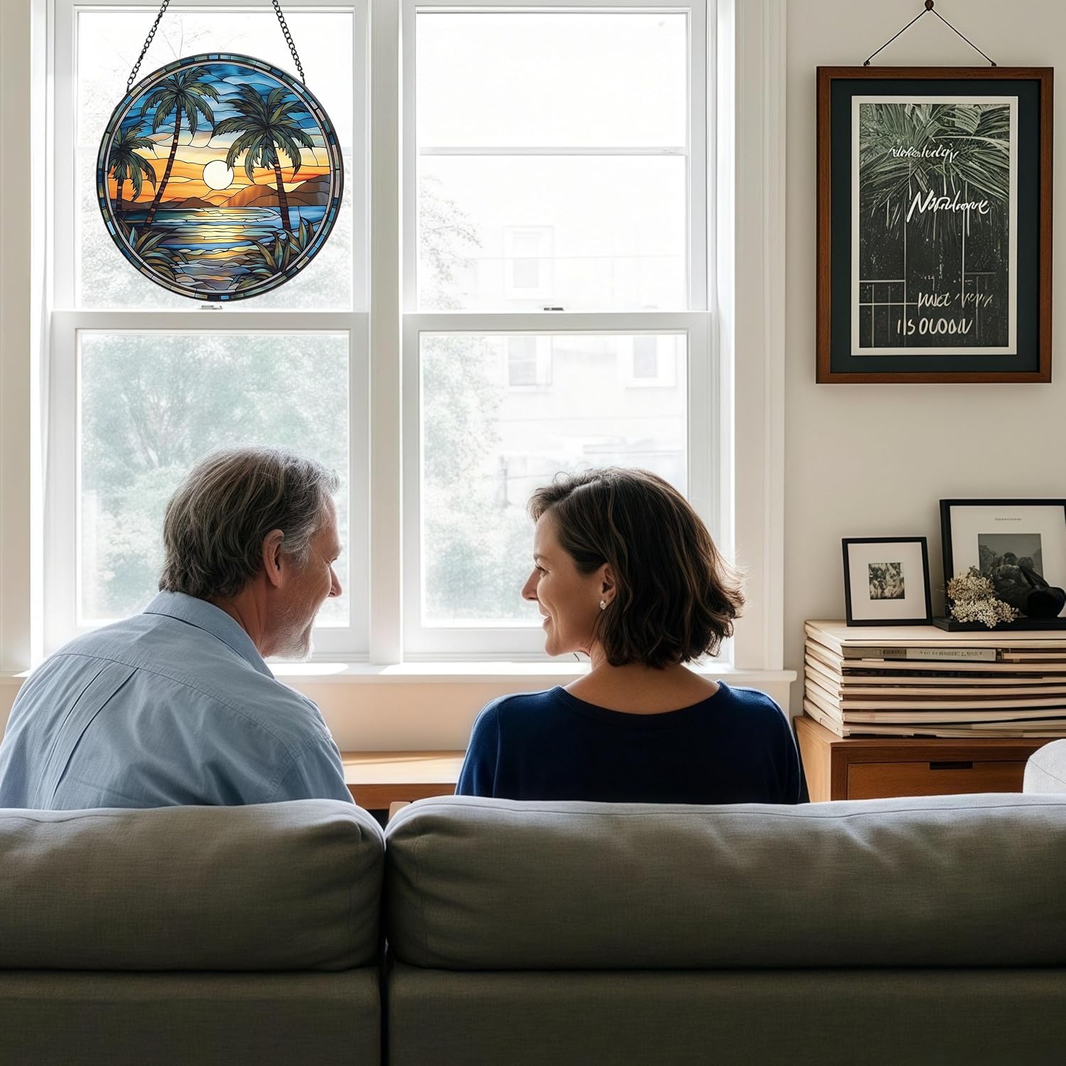 Stained Glass Window Hanging Suncatcher 8 Hand-Painted Decor for Windows with Fade Resistant Design