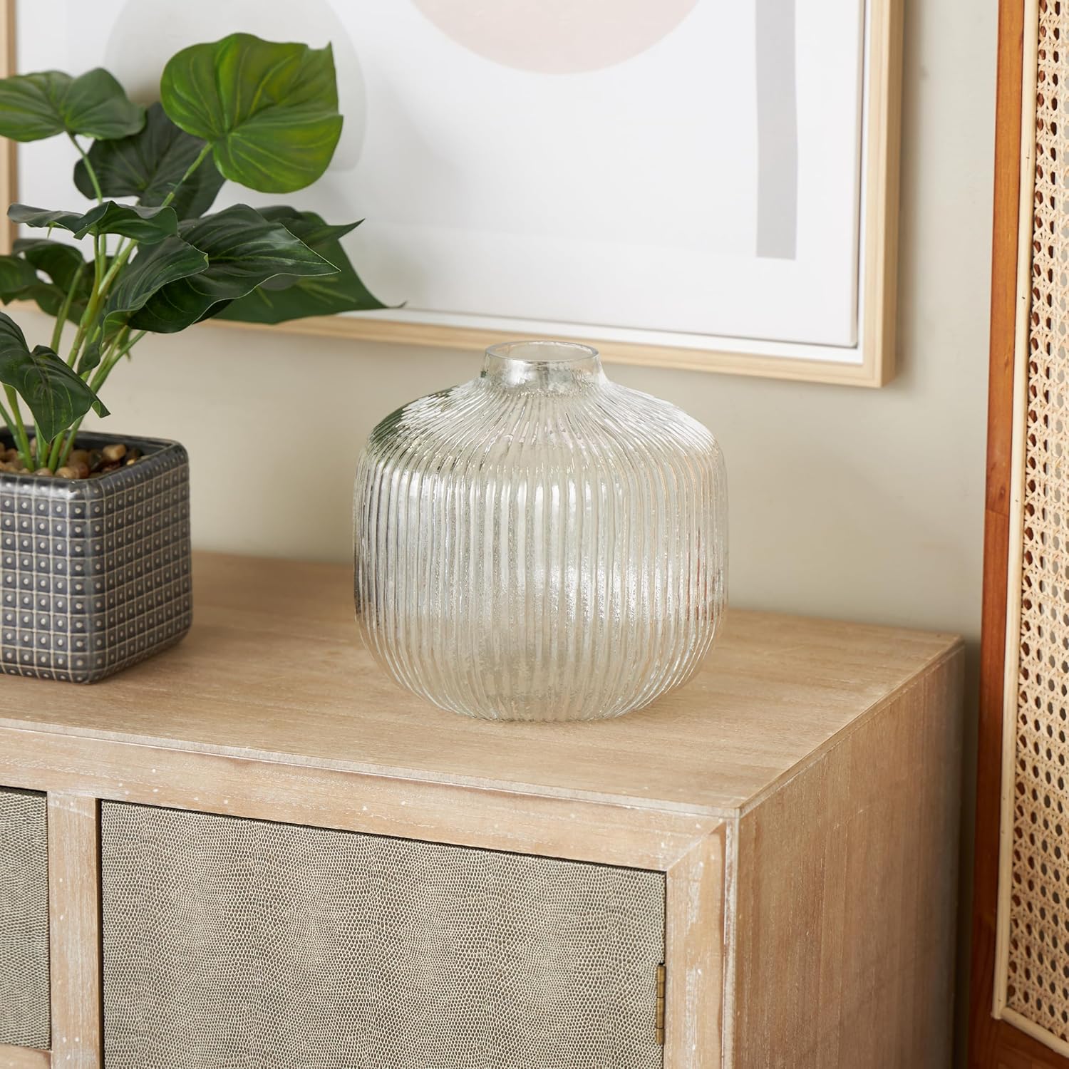 Deco 79 Clear Glass Round Ribbed Vase 8x8x8