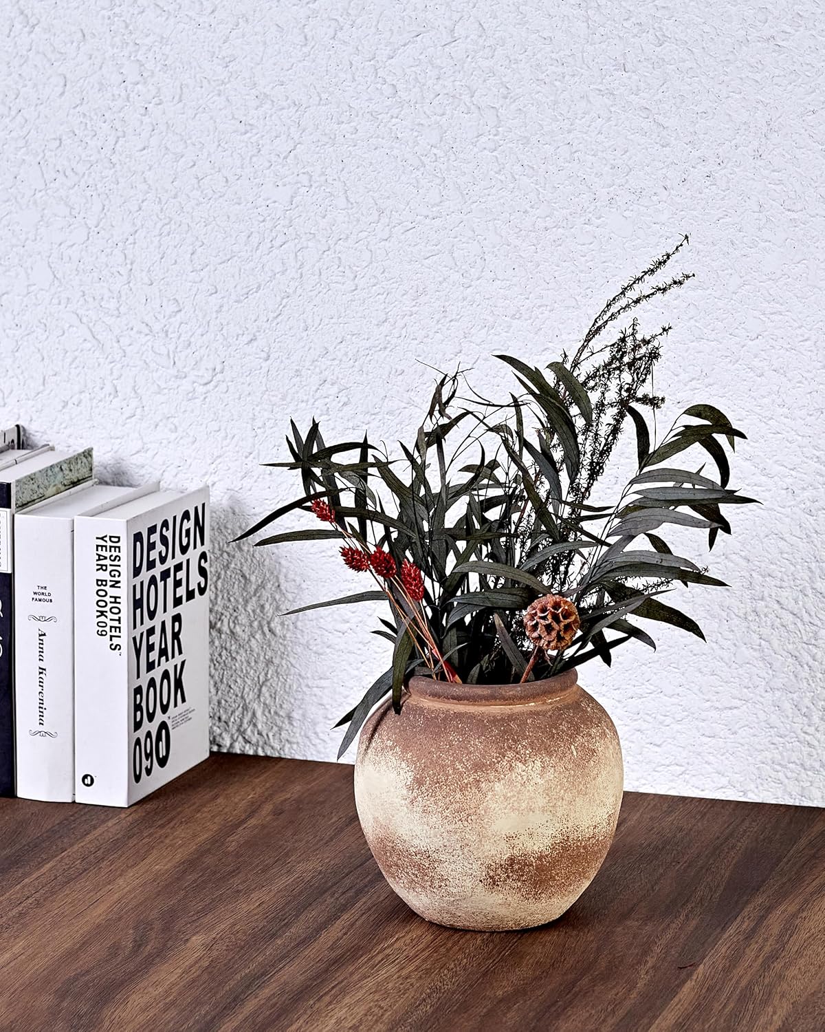 UPWOIGH Brown Circular Rustic Ceramic Flower Vase