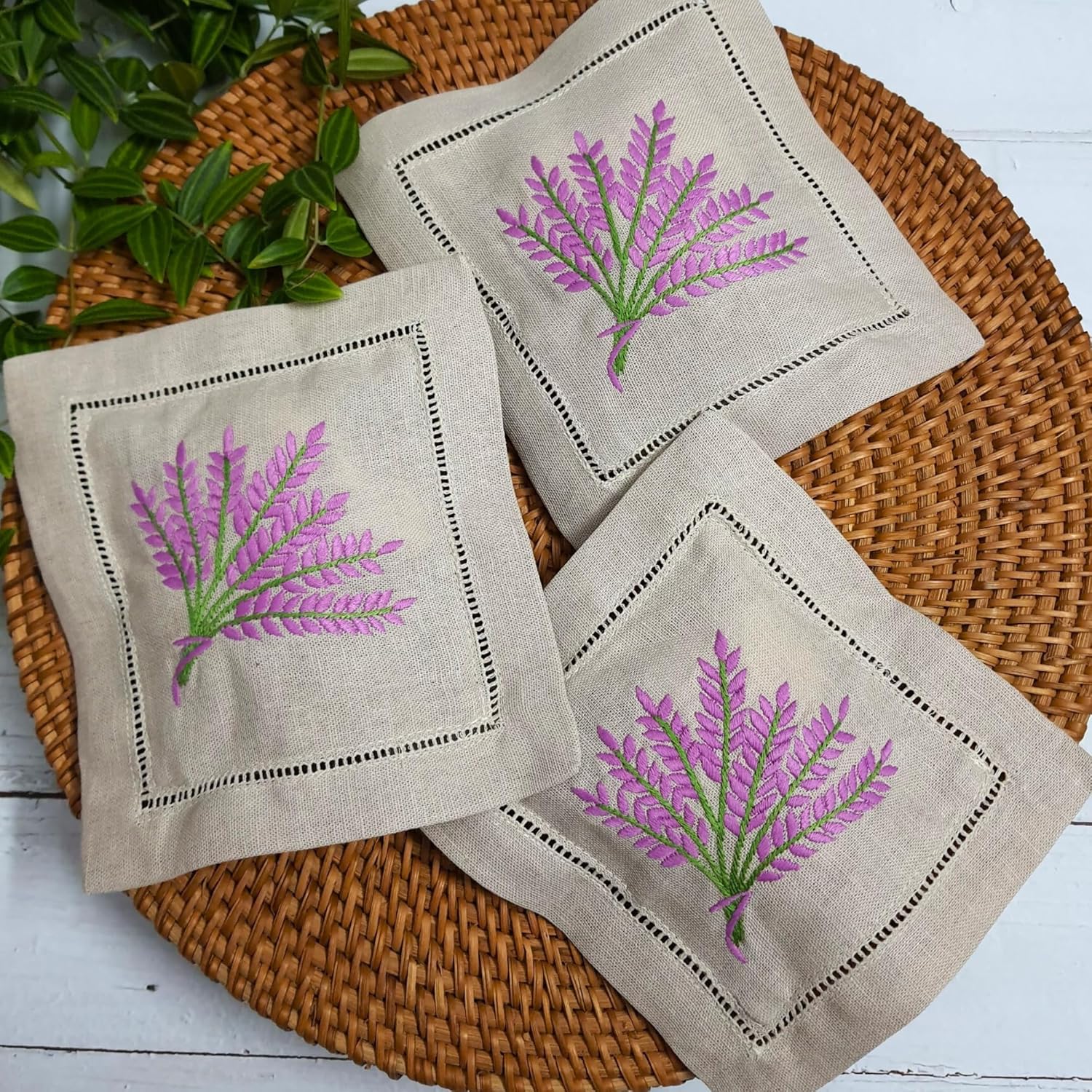 HCRAFT Hand Embroidered Lavender Sachet Bags Set of 3
