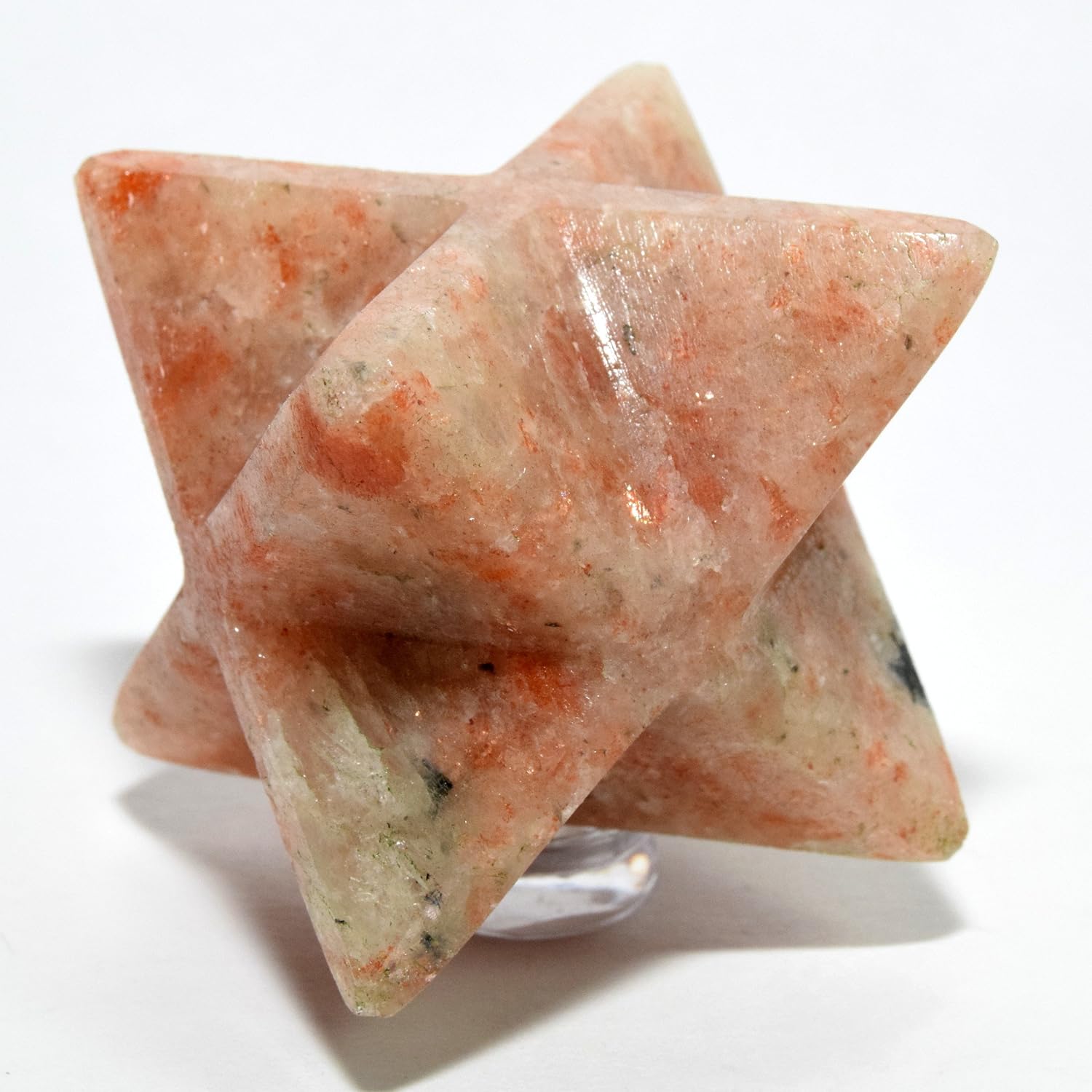 HC Set 25 Inch Sunstone 8 Point Merkaba Star with Aragonite Cabochon