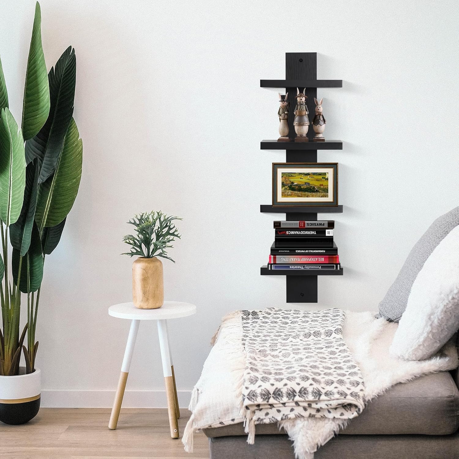 PHOENANCEE 2 Tiered Vertical Wall Shelf Unit 4 Pack Black