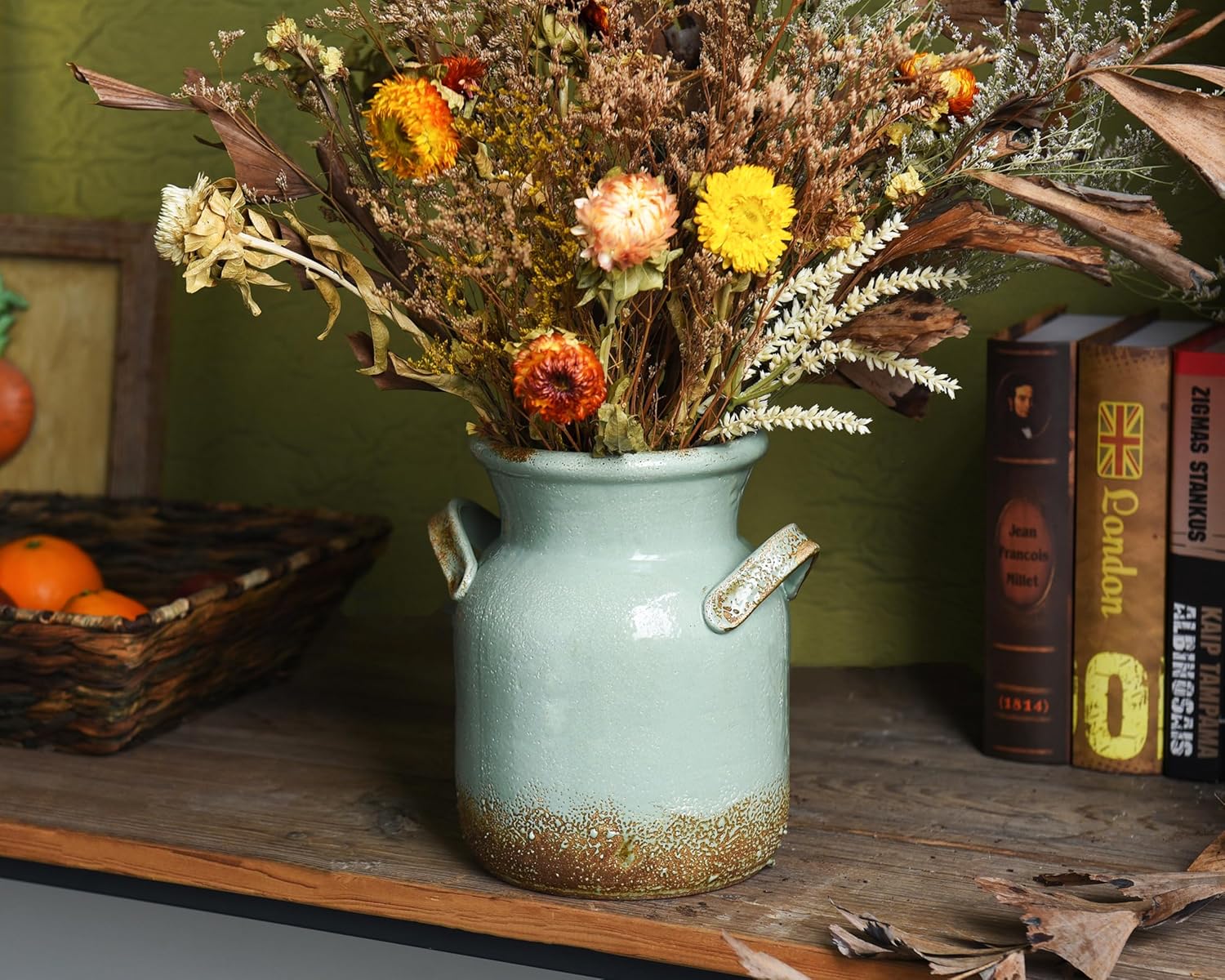 Quoowiit Ceramic Rustic Farmhouse Vase 8 Inches Tall