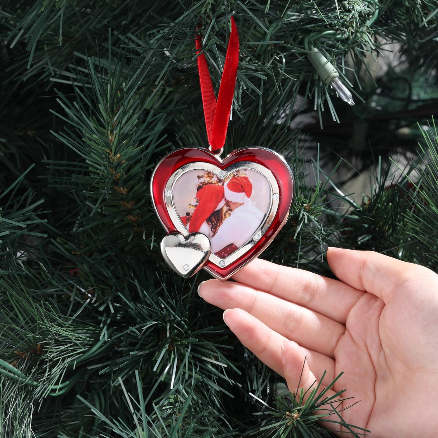 1 Set Heart Christmas Ornaments Metal Hanging Decorations for Tree