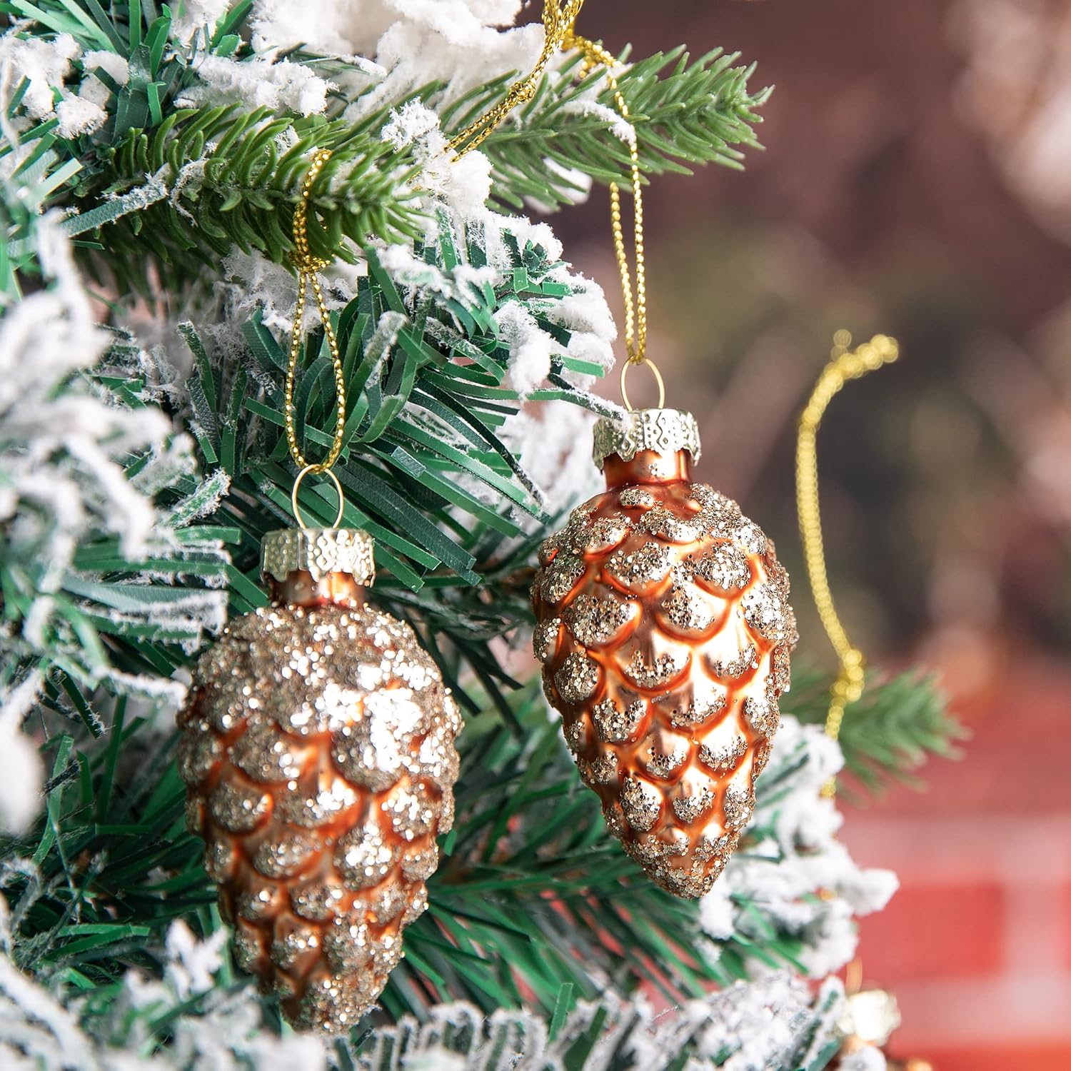 Watayo 12 Pcs Christmas Pinecone Glass Ornaments