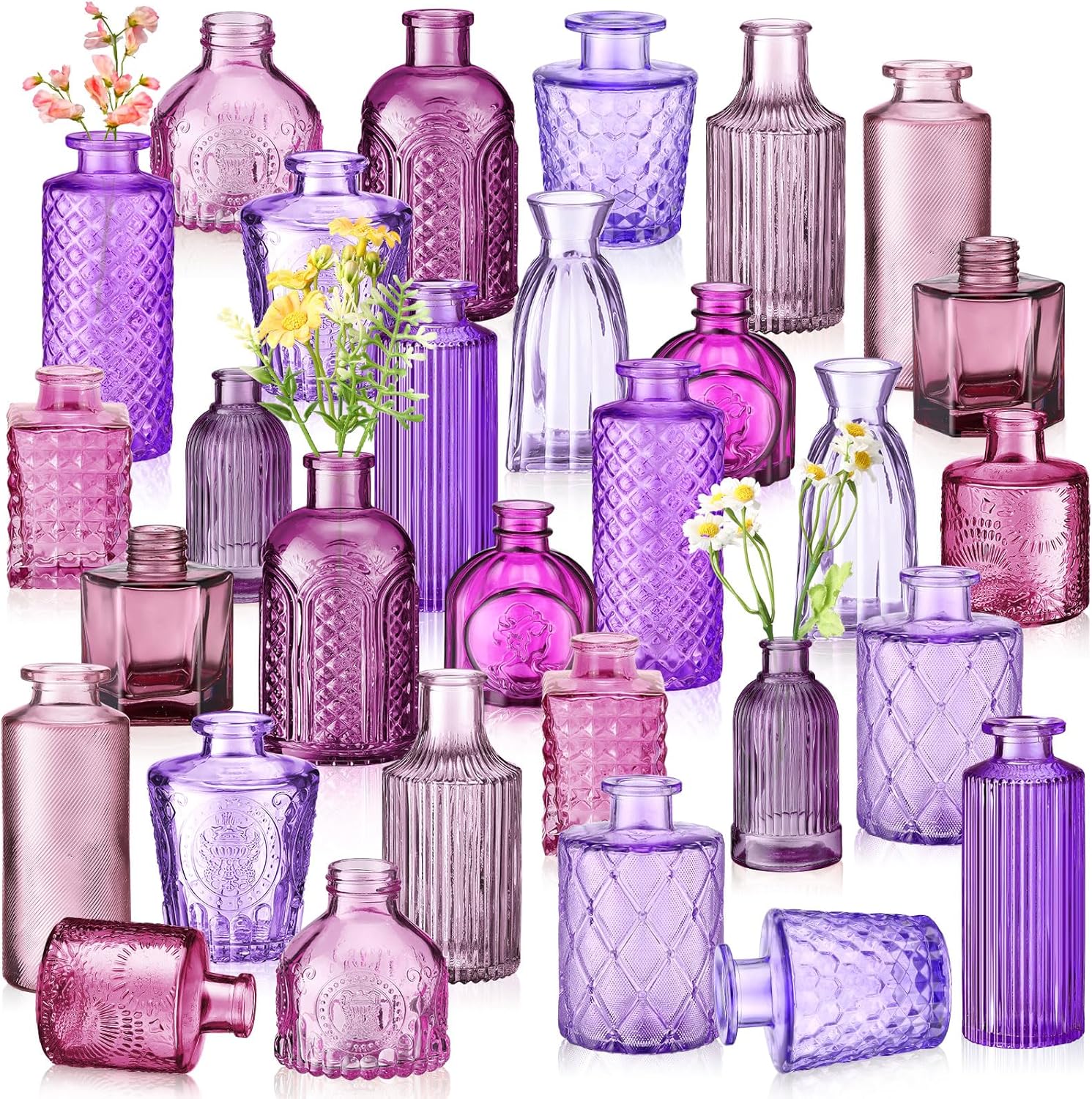 Yaomiao 30 Pcs Colorful Vintage Glass Vases Set