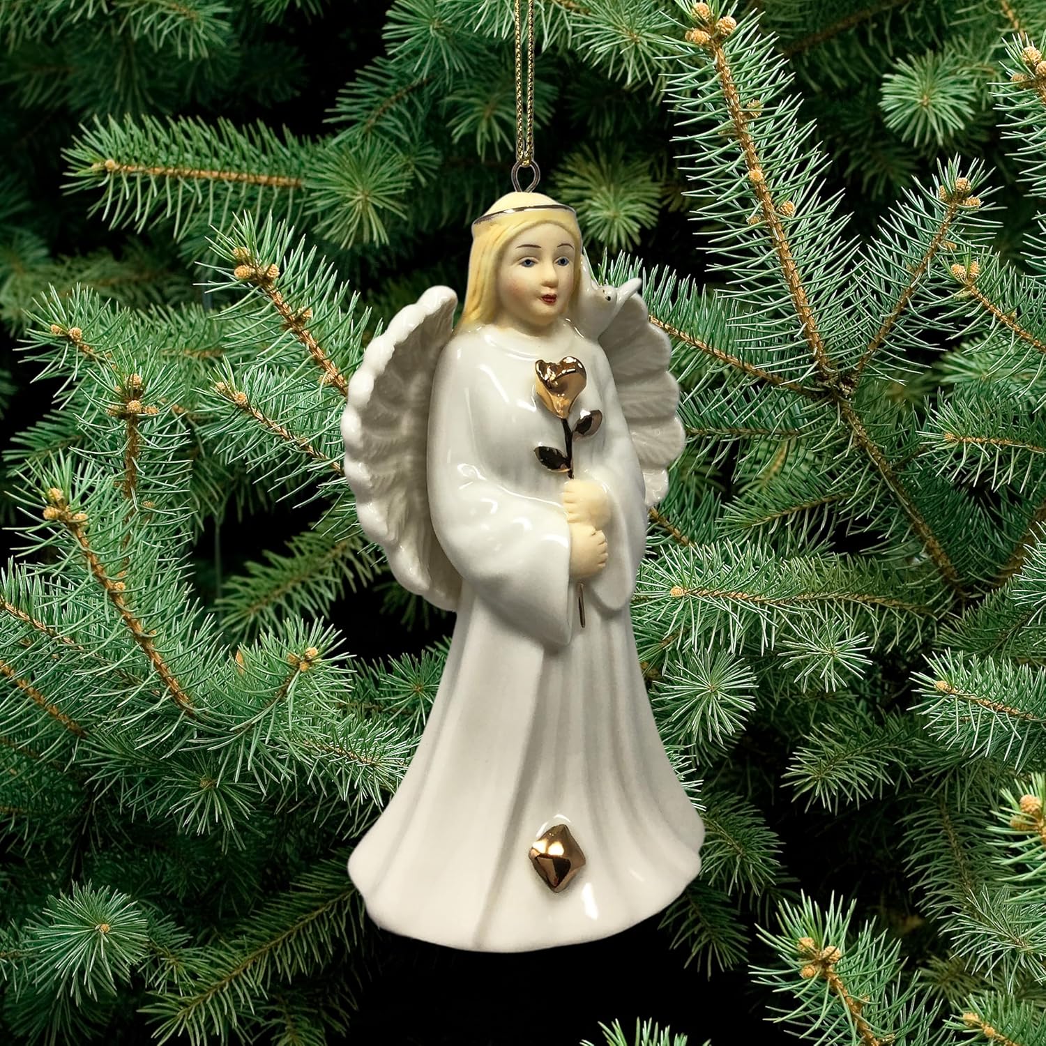 Angel Ornament - Porcelain with Gold Trim - 4 Inch Tall