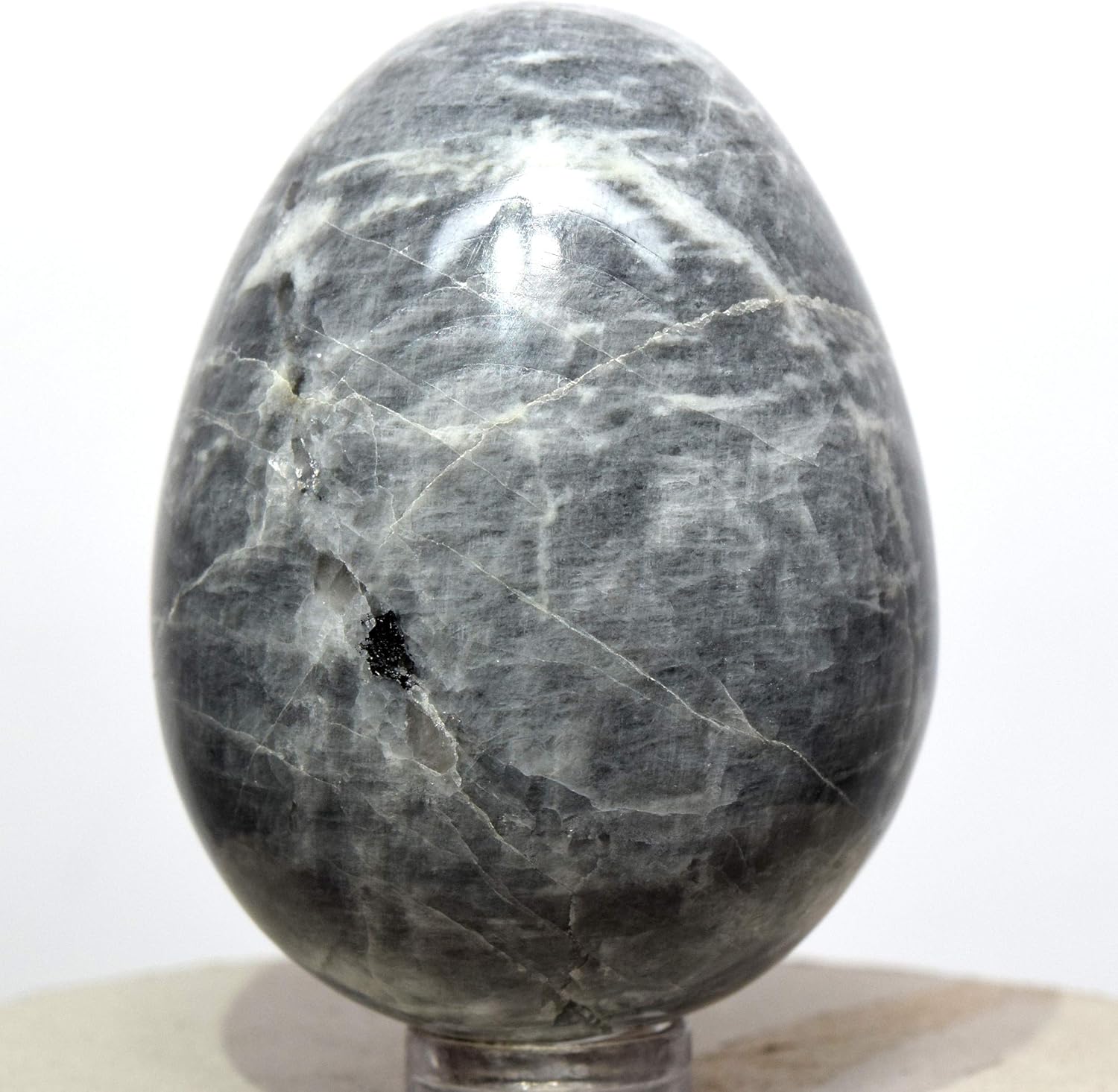 HQRP 57mm Black Moonstone Egg with Stand