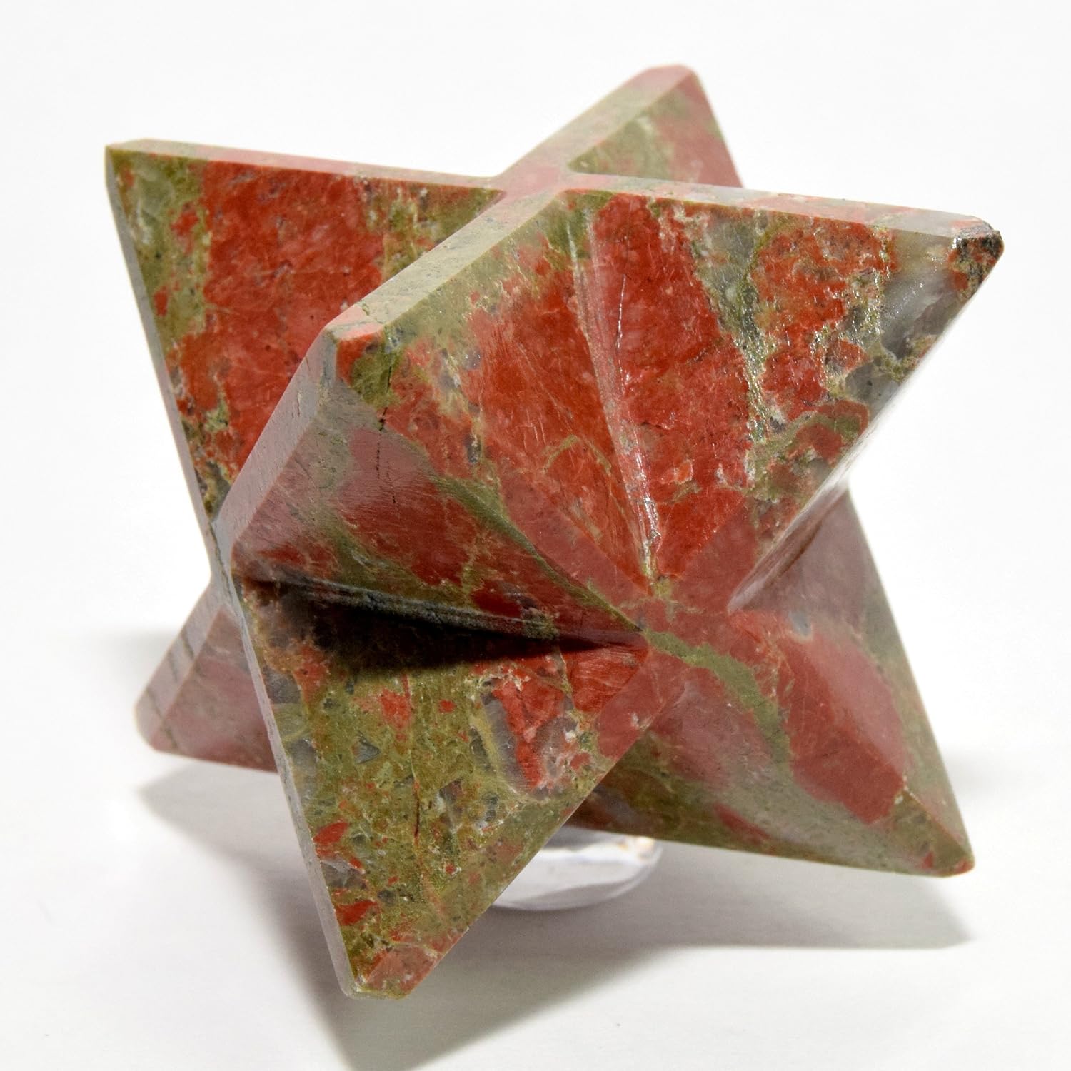 HQRP HC Set 67mm 8 Point Unakite Merkaba Star with Clear Quartz Cabochon