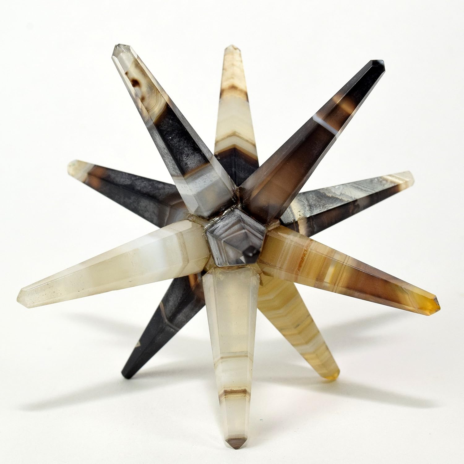 HC Set 84mm 12 Point Banded Agate Merkaba Star with Aragonite Cabochon