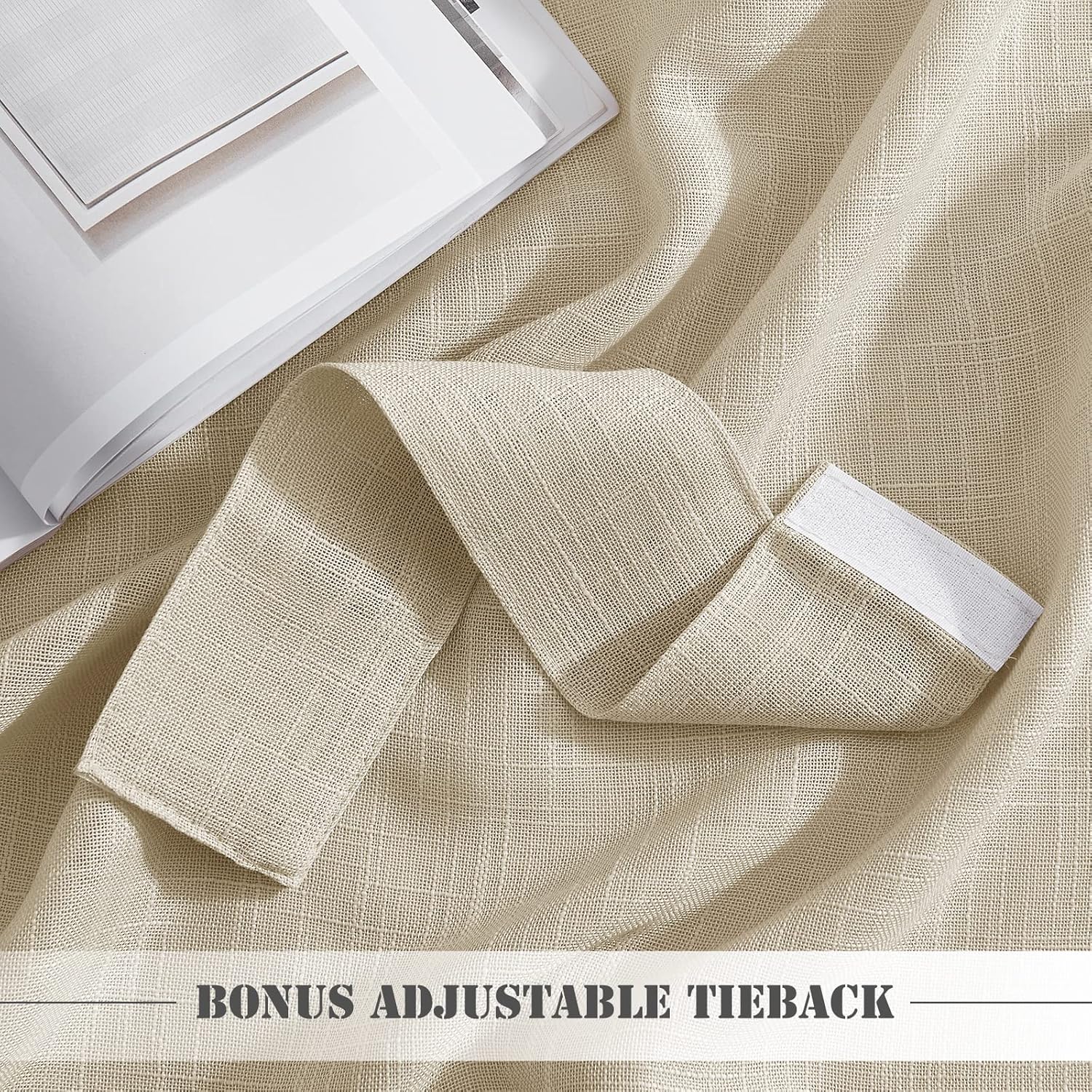 PONY DANCE Door Window Panel - 52W x 72L Soft Beige Linen Faux Textured Rod Pocket Blinds