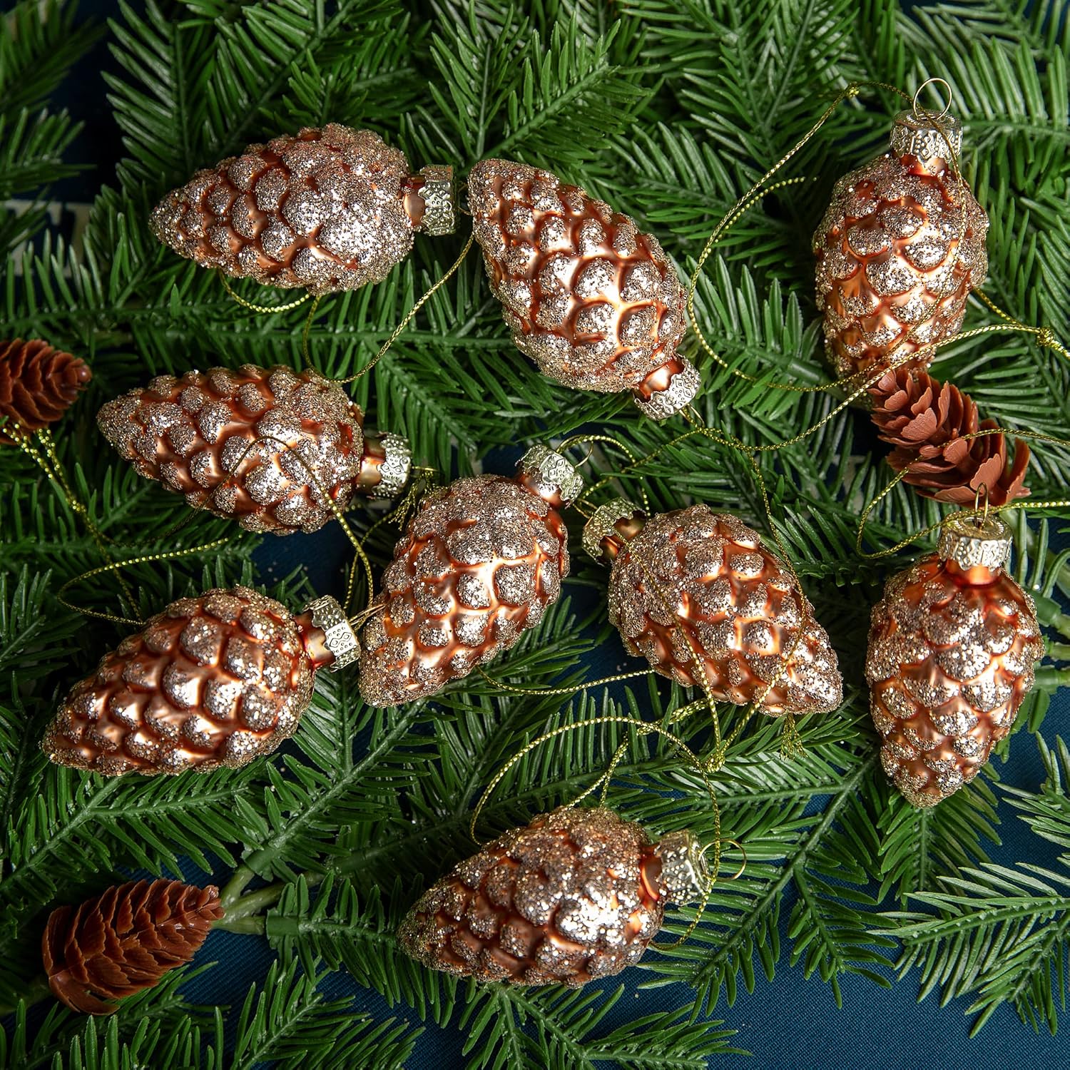 Watayo 12 Pcs Christmas Pinecone Glass Ornaments