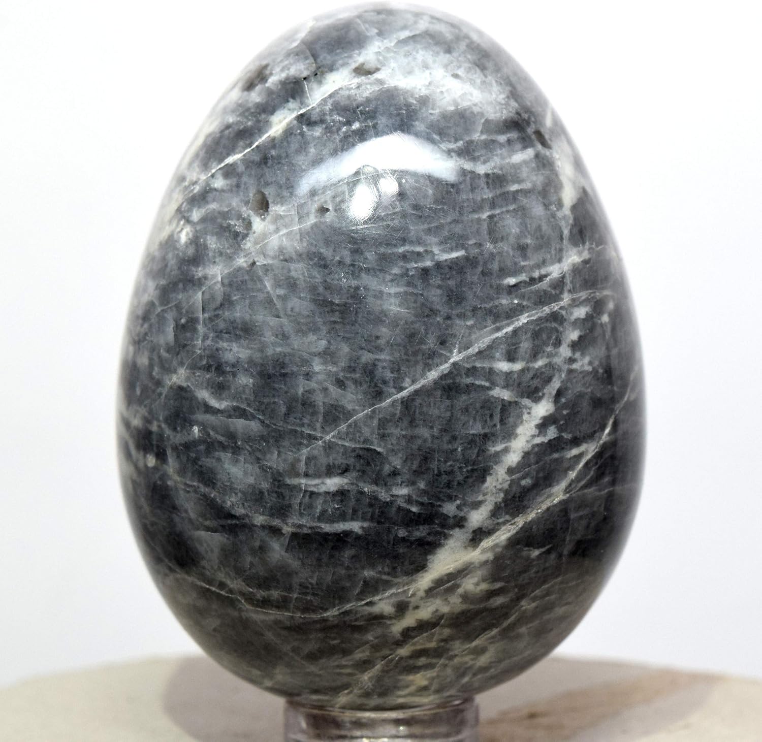 HQRP 57mm Black Moonstone Egg with Stand