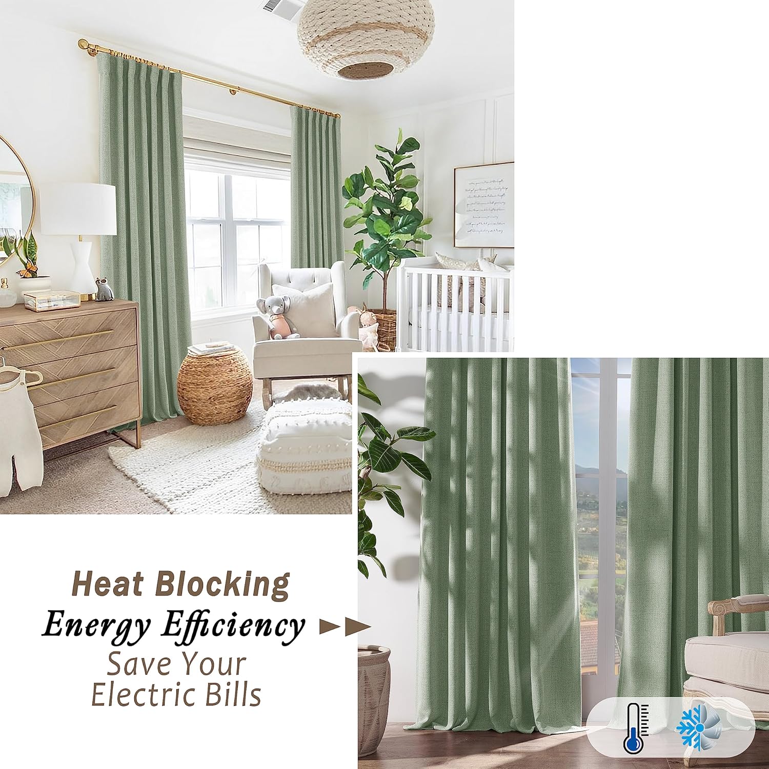 PANELSBURG Sage Green Boho Blackout Curtains 2 Panels Set