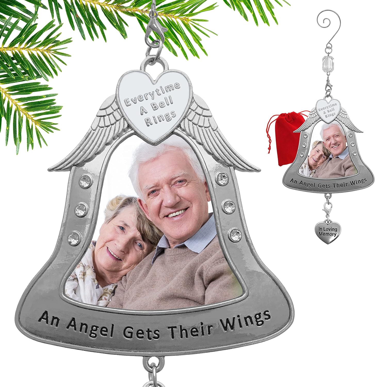 Loving Memory Photo Christmas Ornament with Angel Wings
