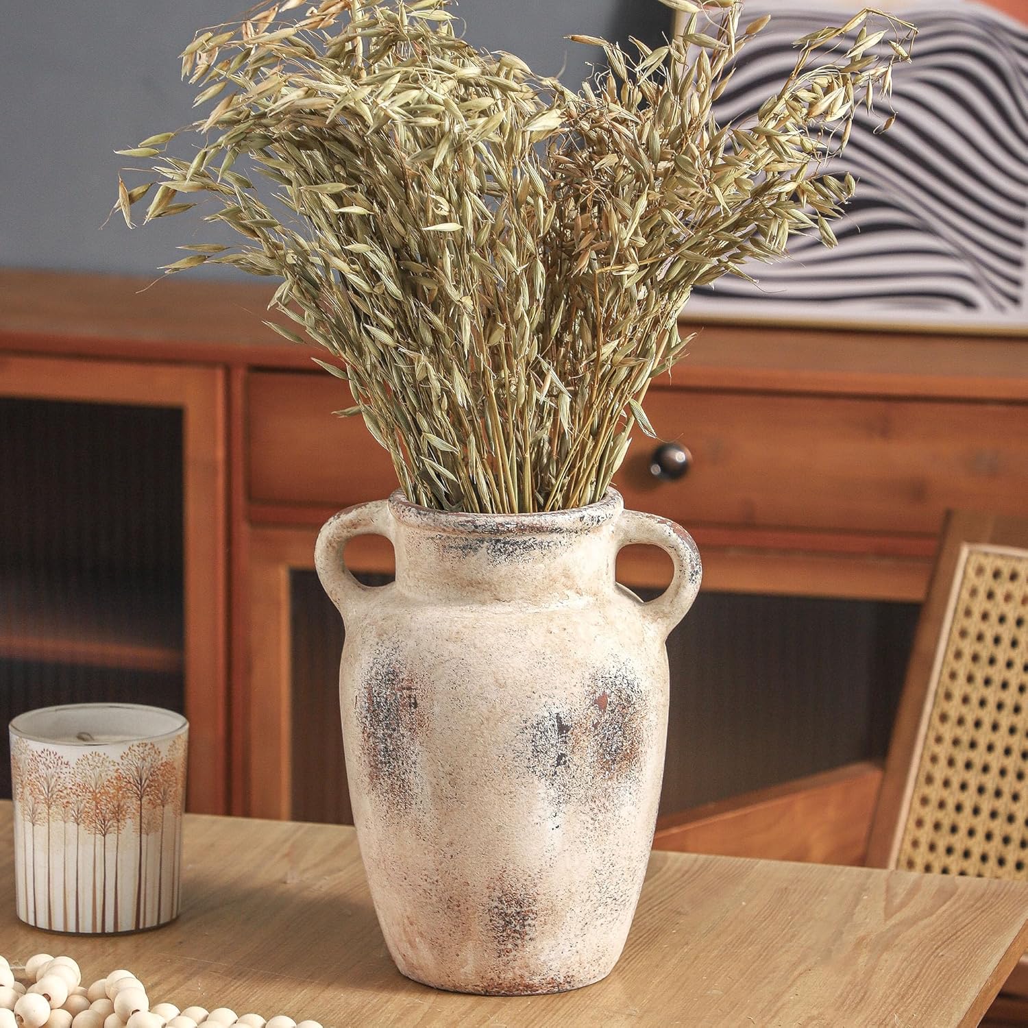 Farmhouse Ceramic Vase with Handle 97 Inch
