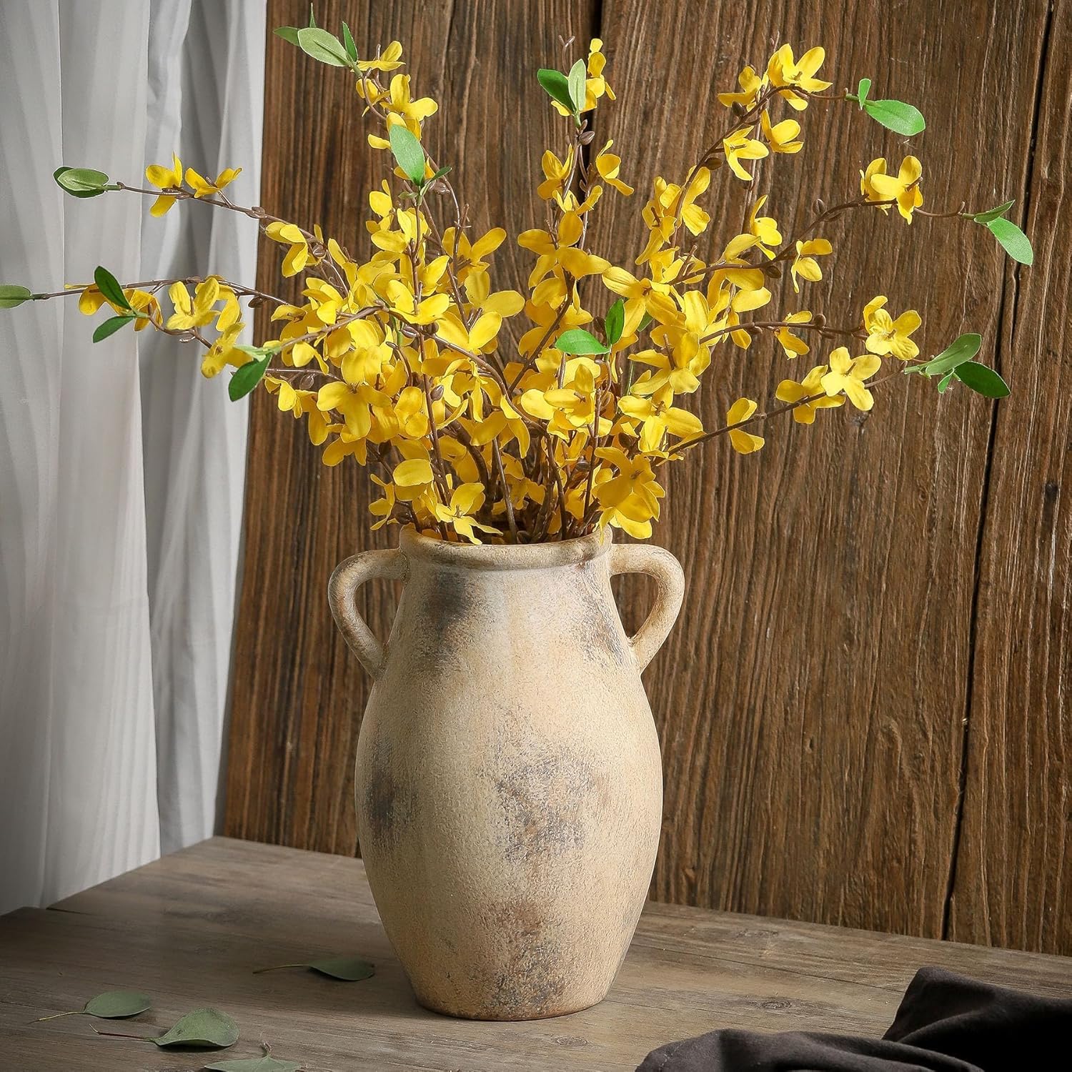 Lyeec Ceramic Vase with Handles 905 Inch Tall Terracotta Decorative Pottery Flower Vase for Home Farmhouse Decor