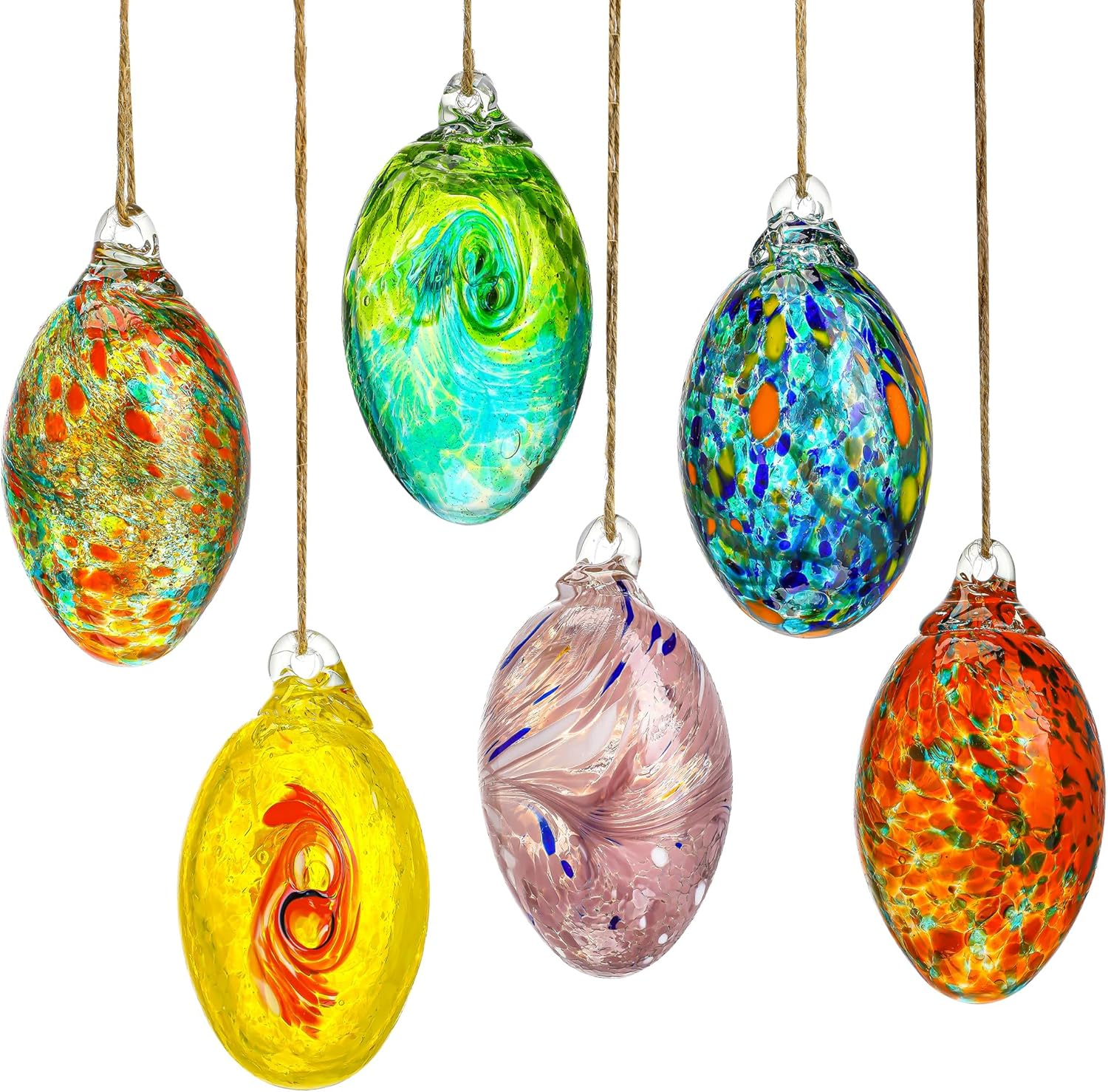 6PCS Colorful Blown Glass Egg Hanging Ornaments