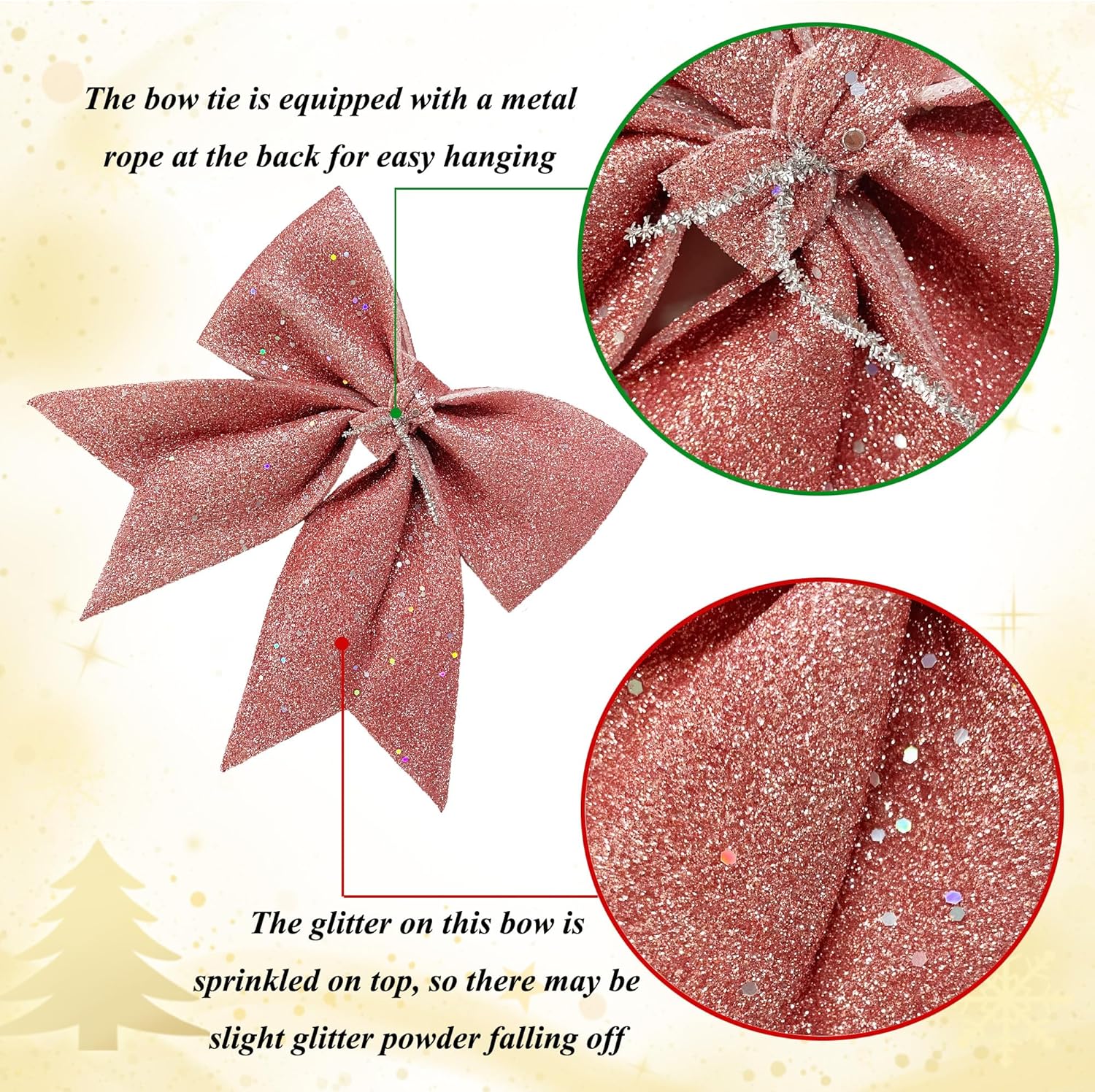 Prudance 5 Piece Christmas Glitter Bows Decor