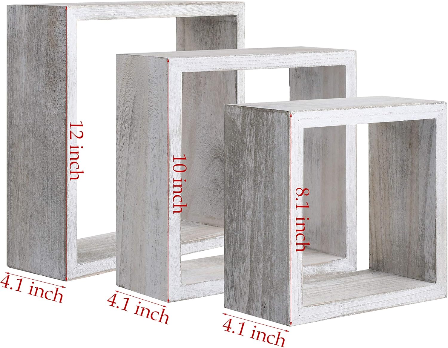KMwares Set of 3 Rustic White Grey Floating Shelves for Home Decor