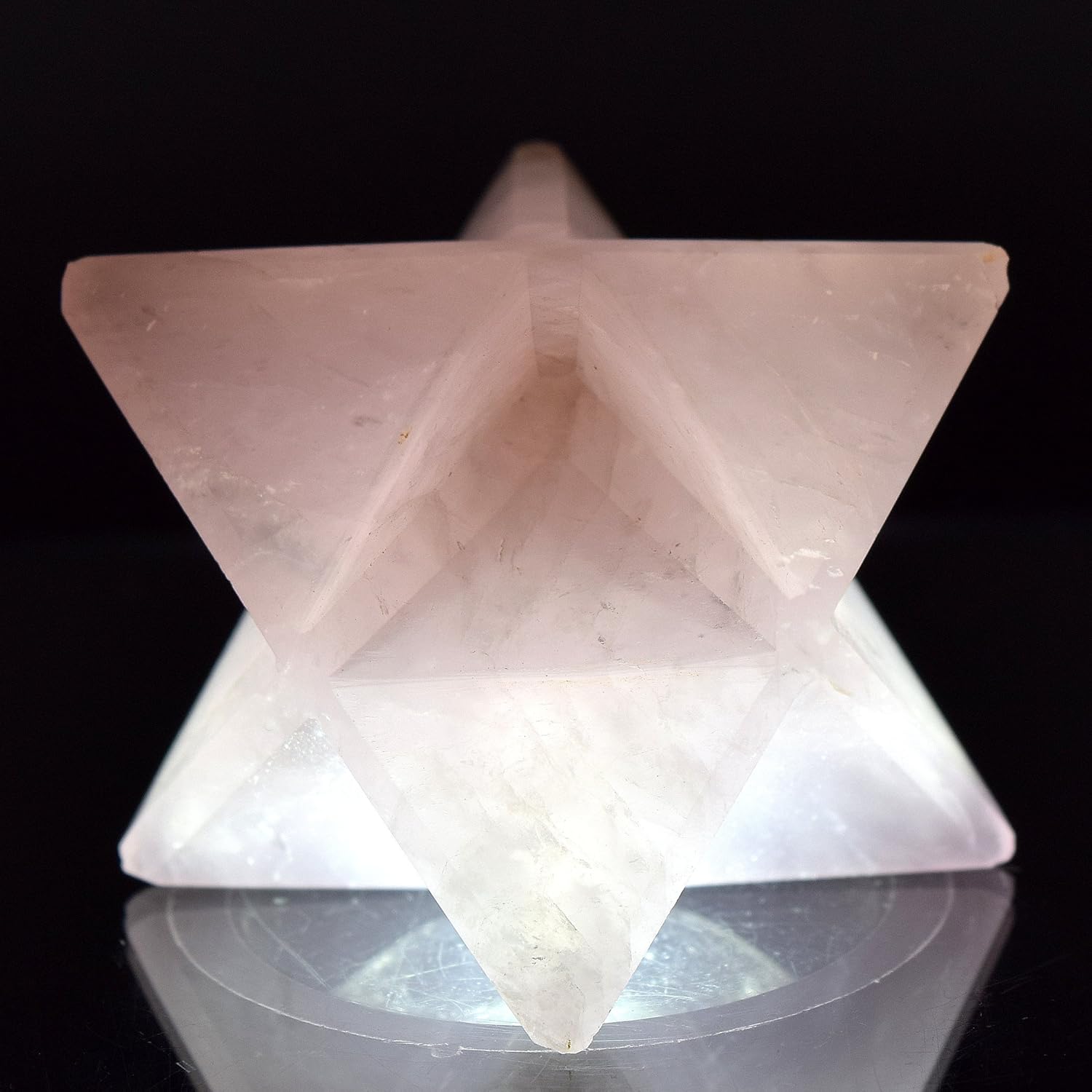 HQRP HC Set 68mm Rose Quartz 8 Point Merkaba Star Lavender Crystal Stone with Clear Quartz Cabochon
