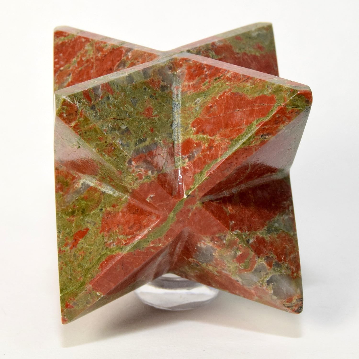 HQRP HC Set 67mm 8 Point Unakite Merkaba Star with Clear Quartz Cabochon