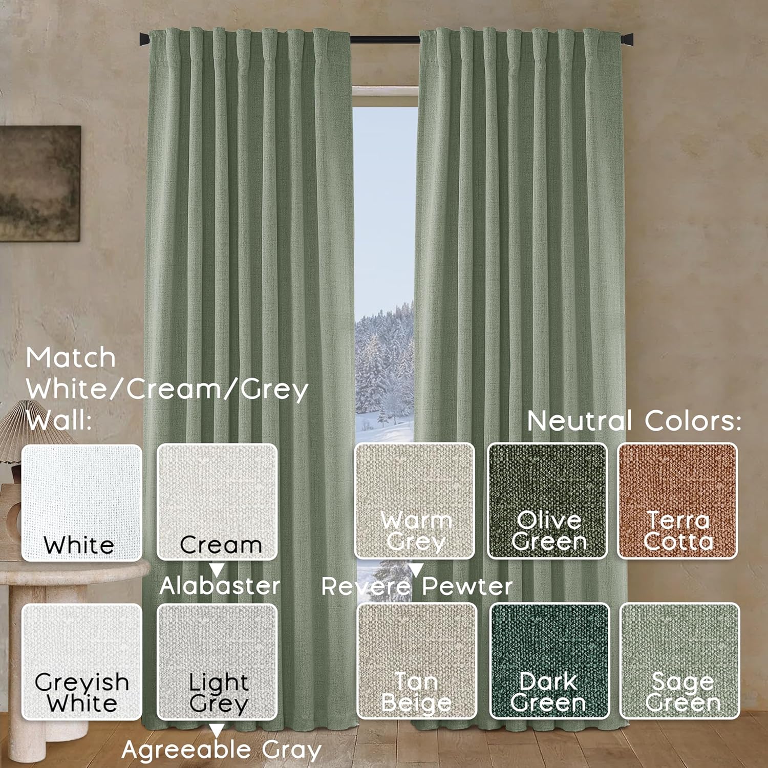 PANELSBURG Sage Green Boho Blackout Curtains 2 Panels Set