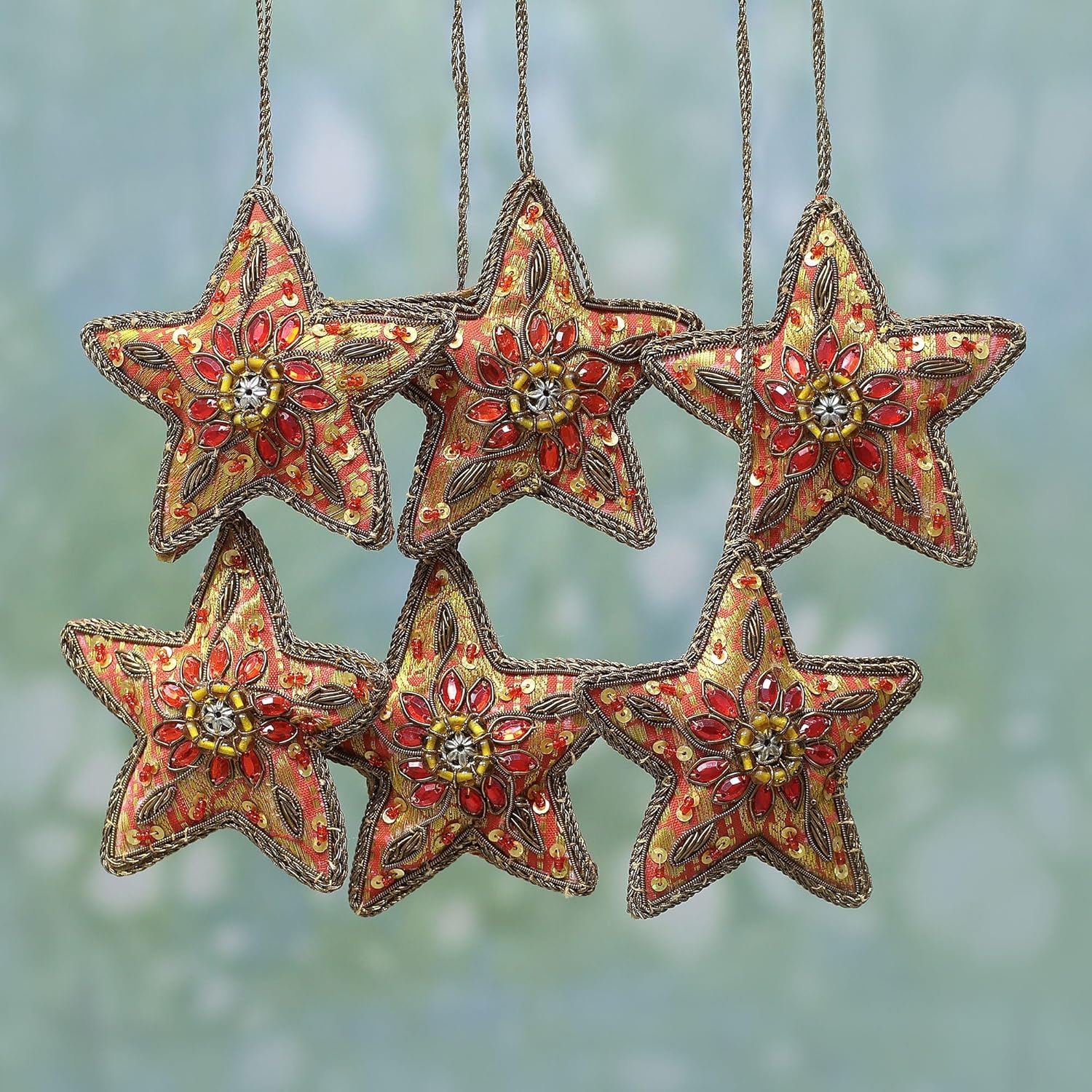Novica Handmade Brilliant Stars Beaded Ornaments Set of 6