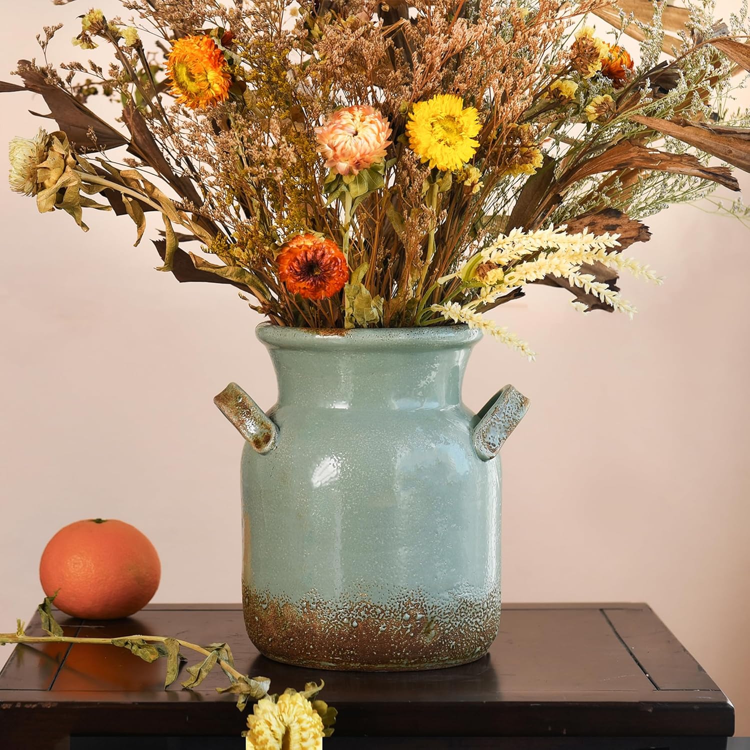 Quoowiit Ceramic Rustic Farmhouse Vase 8 Inches Tall