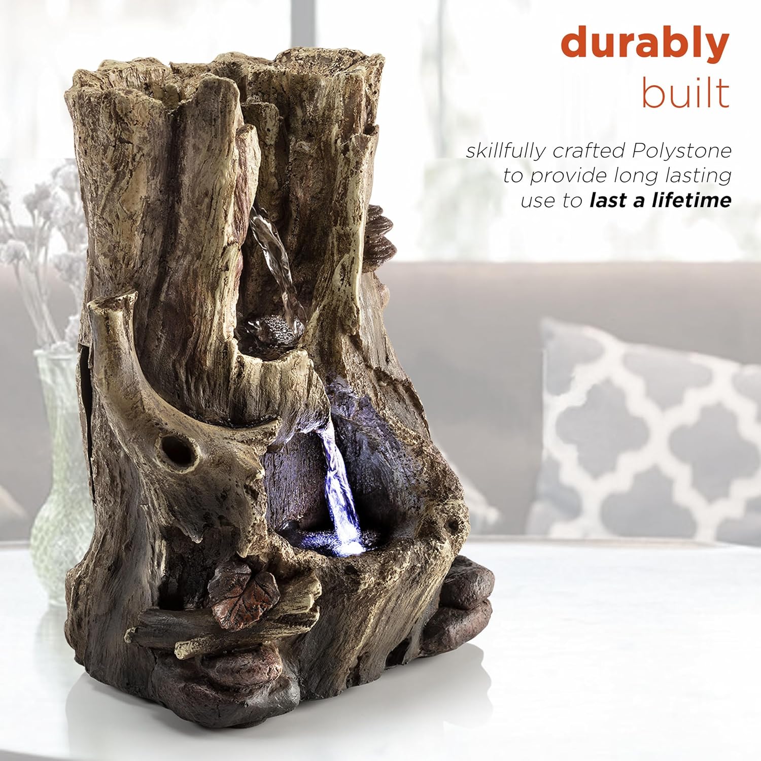 Alpine Corporation WIN326 Tabletop Rainforest Tree Trunk Water Fountain