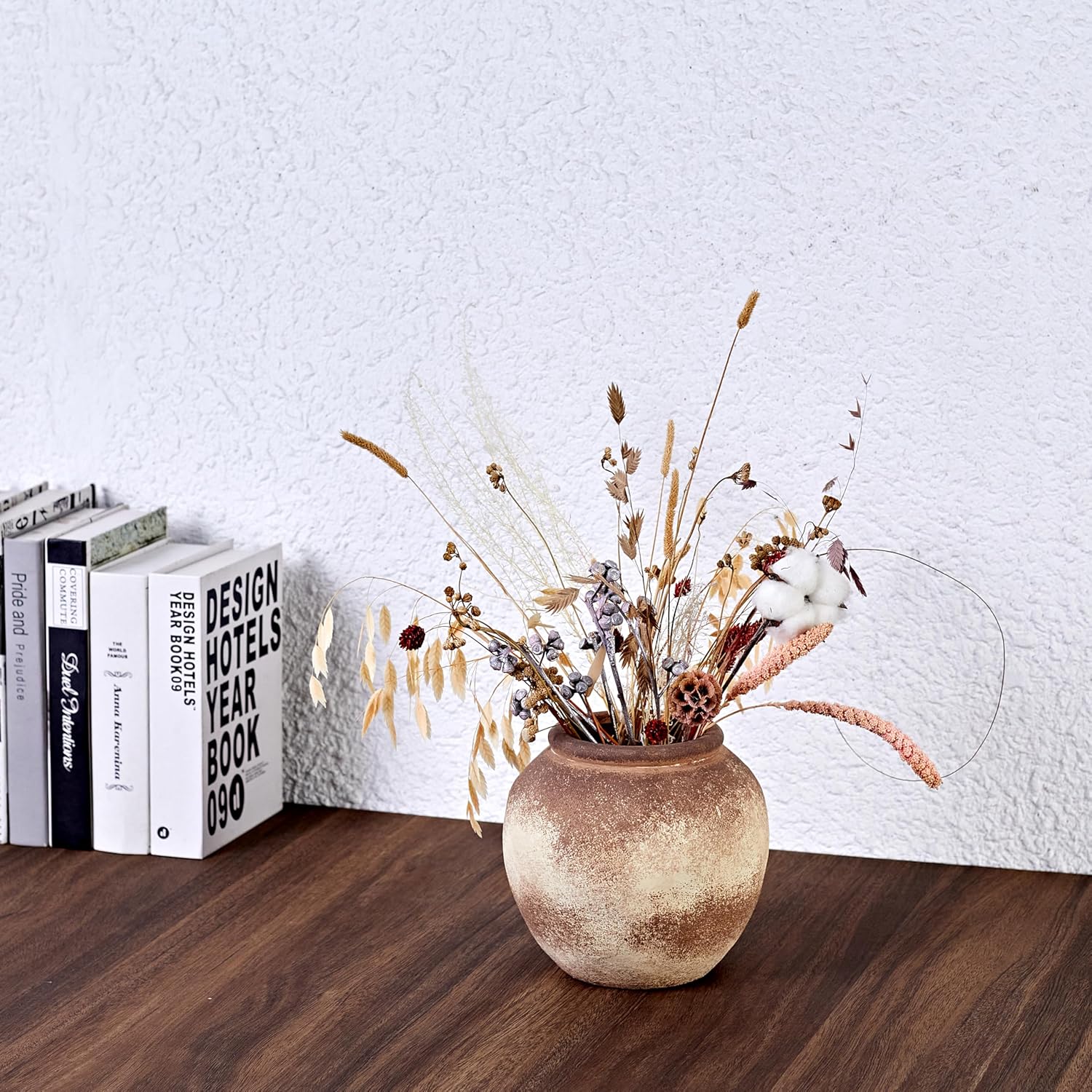 UPWOIGH Brown Circular Rustic Ceramic Flower Vase