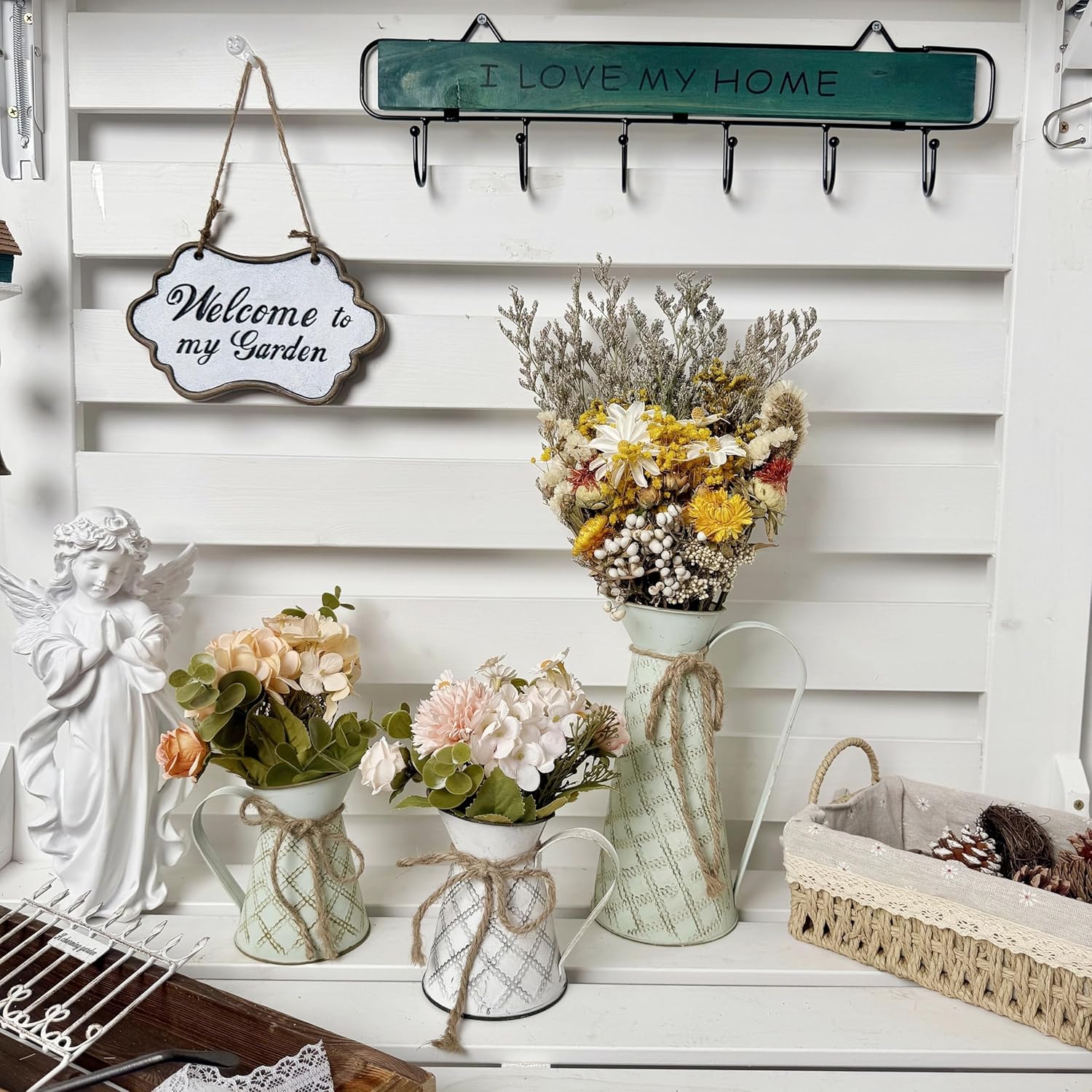 3 Pack Vintage Metal Milk Jug Vase with Bow