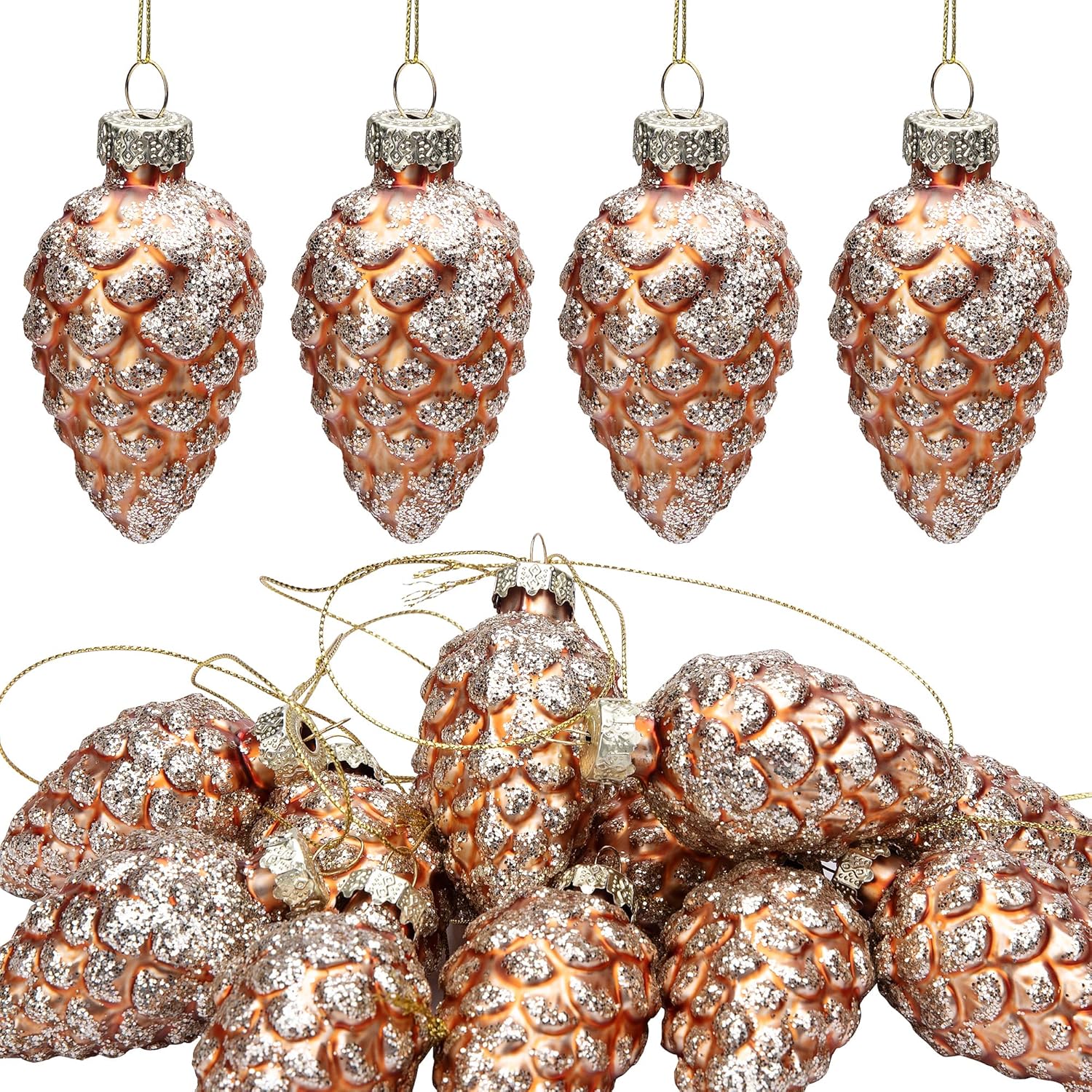 Watayo 12 Pcs Christmas Pinecone Glass Ornaments