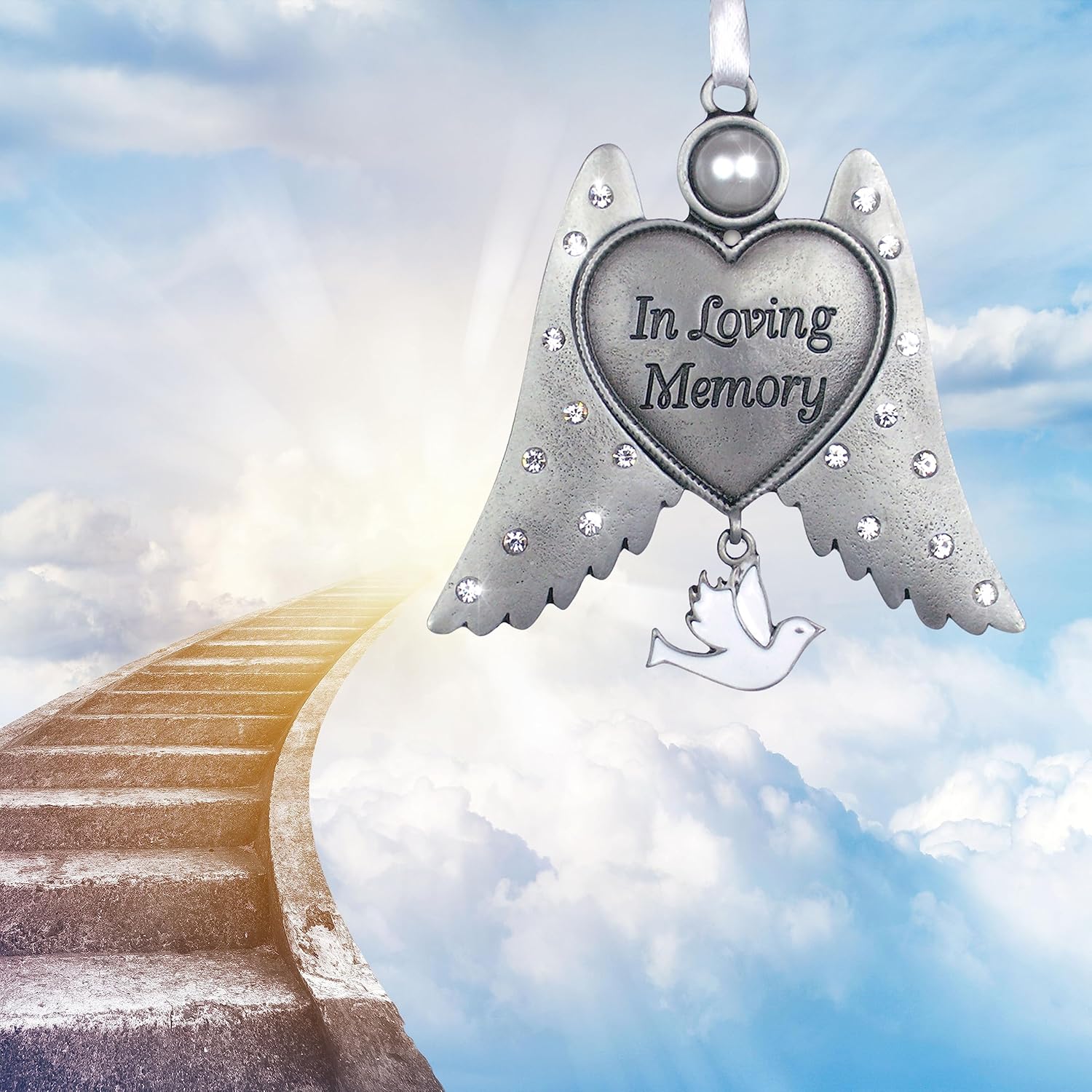Sympathy Gift Angel Wings Ornament with Heart Engraving