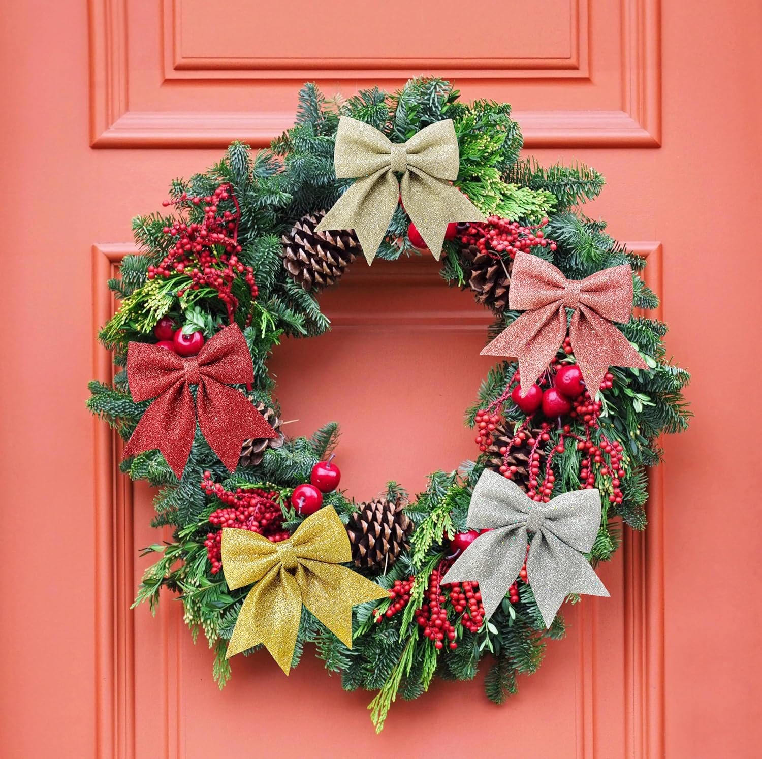 Prudance 5 Piece Christmas Glitter Bows Decor