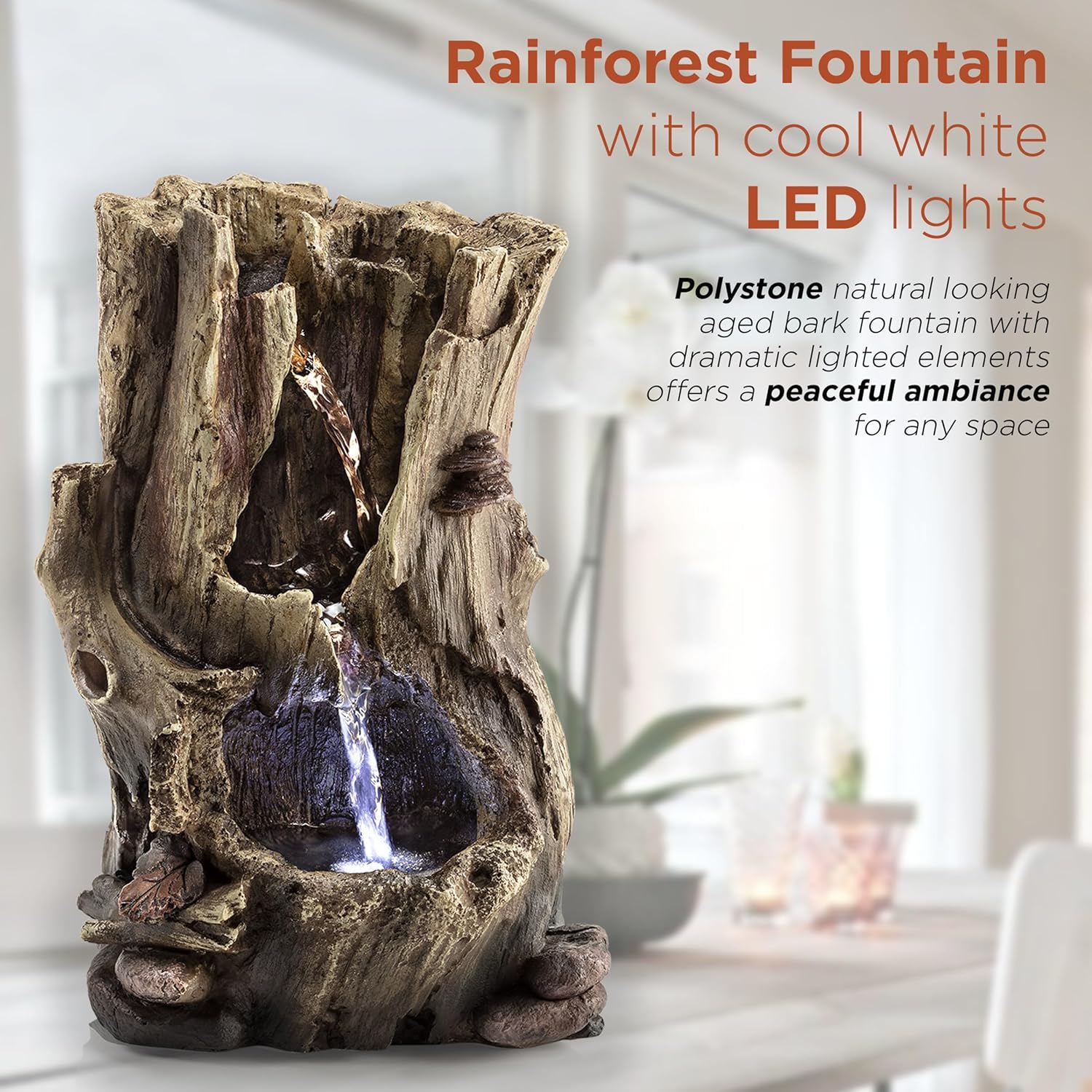 Alpine Corporation WIN326 Tabletop Rainforest Tree Trunk Water Fountain