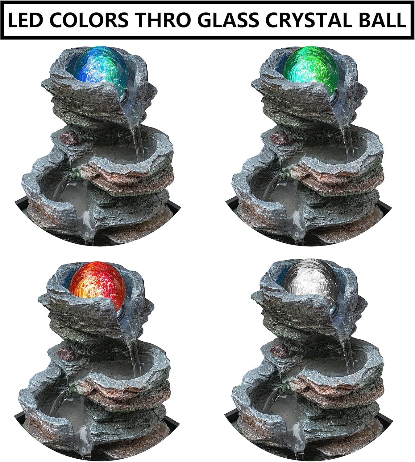 Tabletop Indoor Waterfall Fountain with LED Light and Relaxing Sounds
