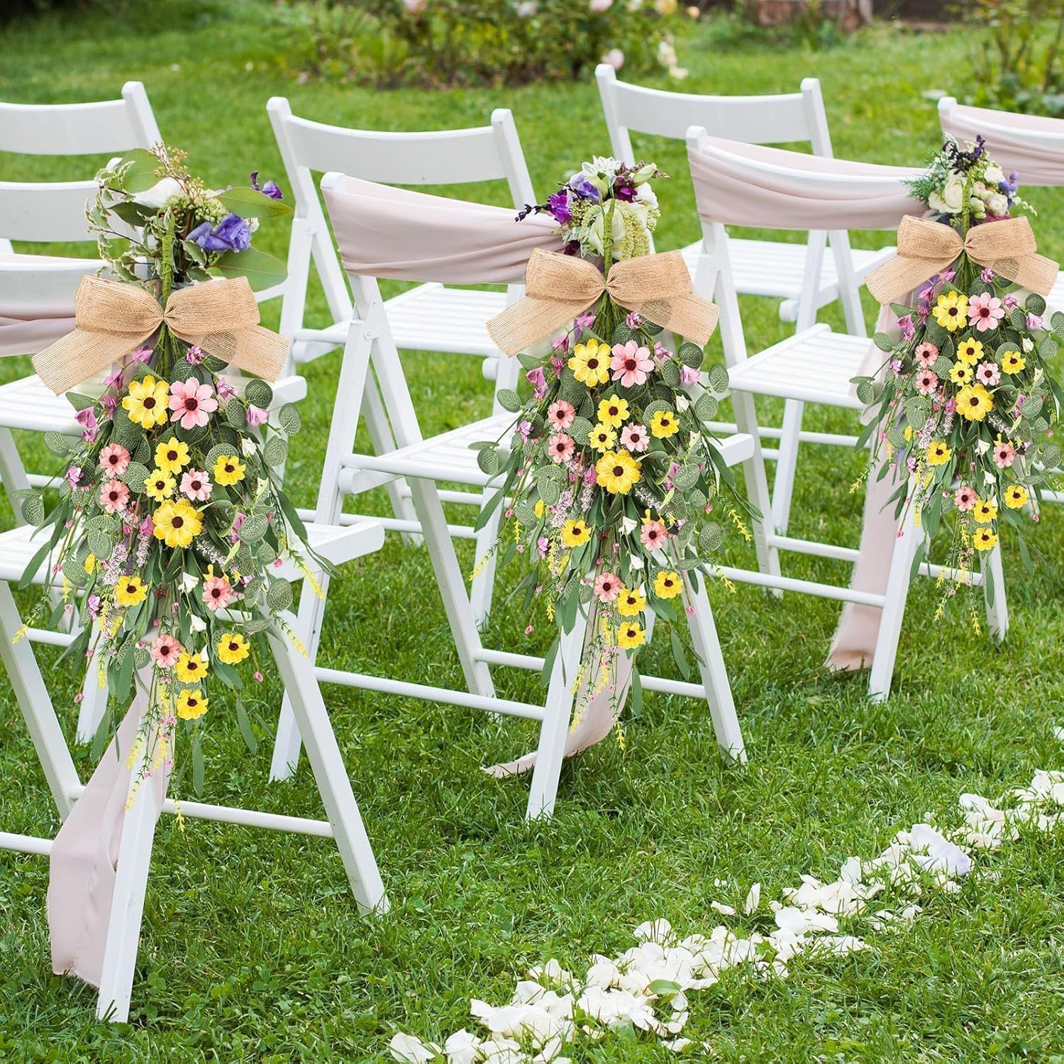4 Pcs 24 Inch Artificial Spring Summer Wreath with Ribbon Flowers