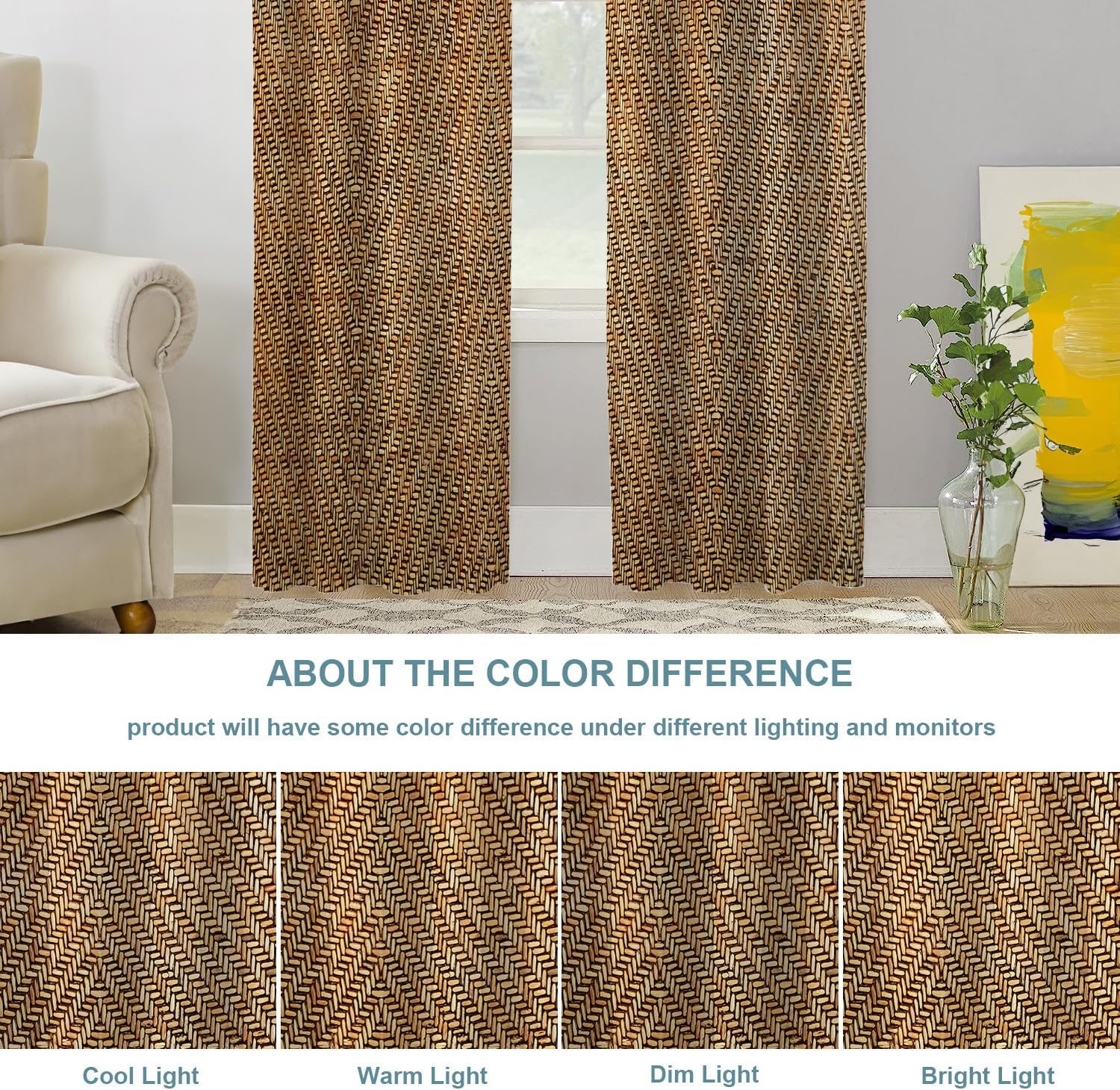 Shrahala Bamboo Rustic Tan Blackout Curtains 2 Panels 52x84