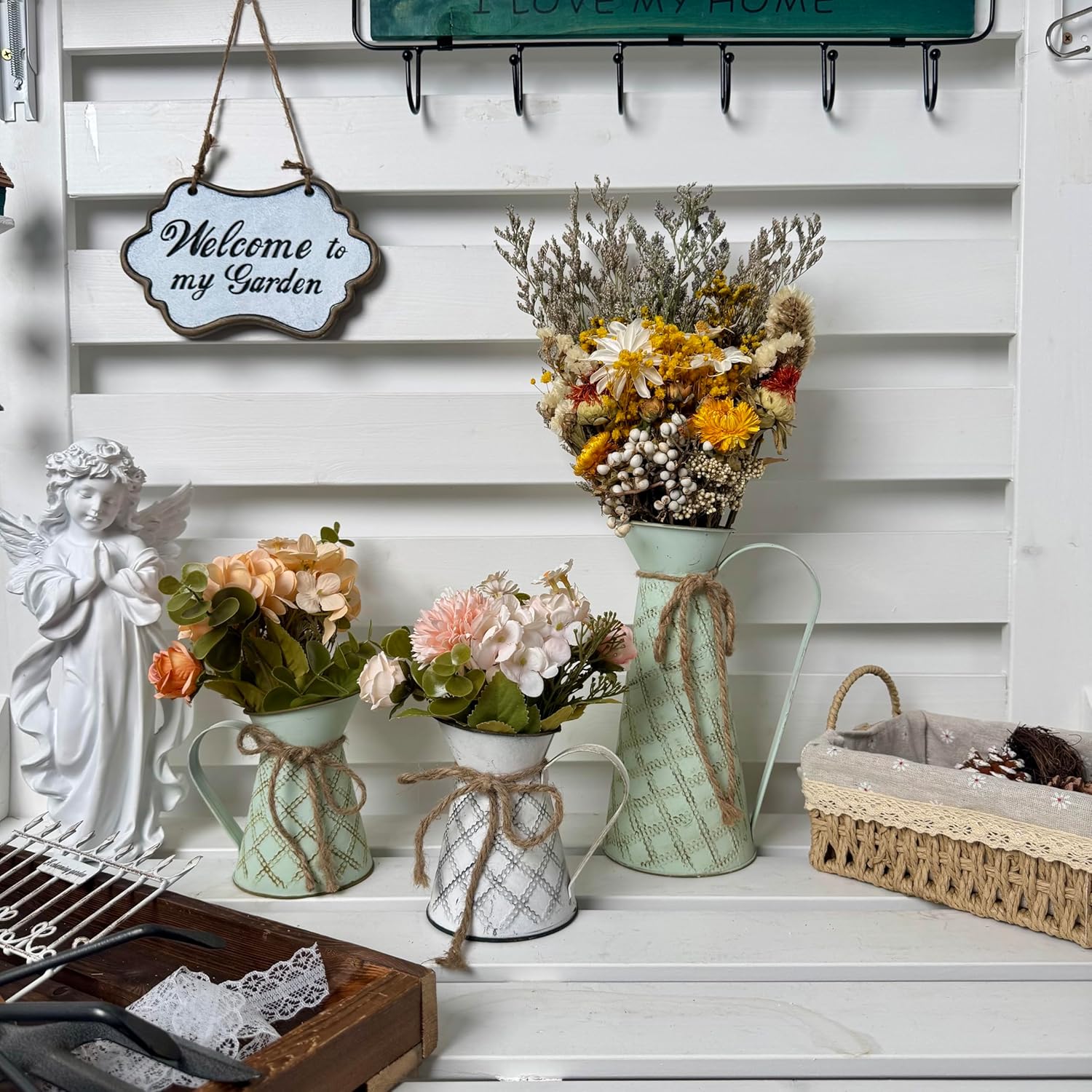 3 Pack Vintage Metal Milk Jug Vase with Bow