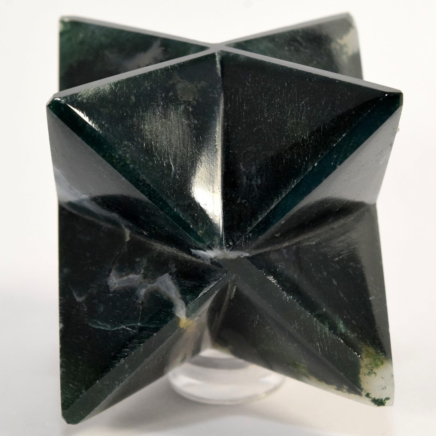 HQRP HC Set 68mm Green White 8 Point Moss Agate Merkaba Star Clear Quartz Cabochon